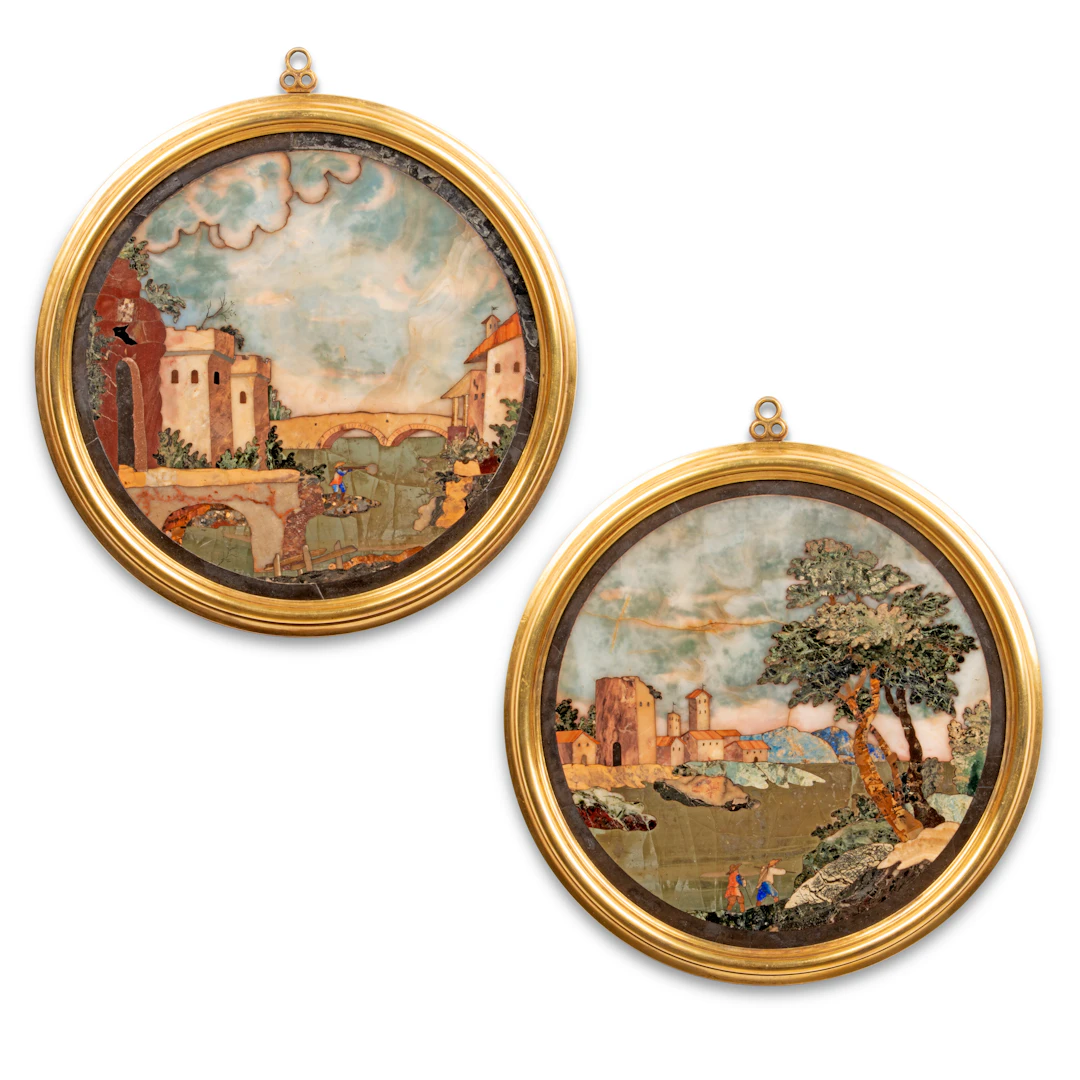A Pair of Italian Pietra Dura Oval Medallions