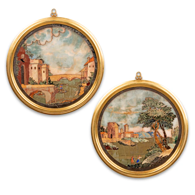 A Pair of Italian Pietra Dura Oval Medallions