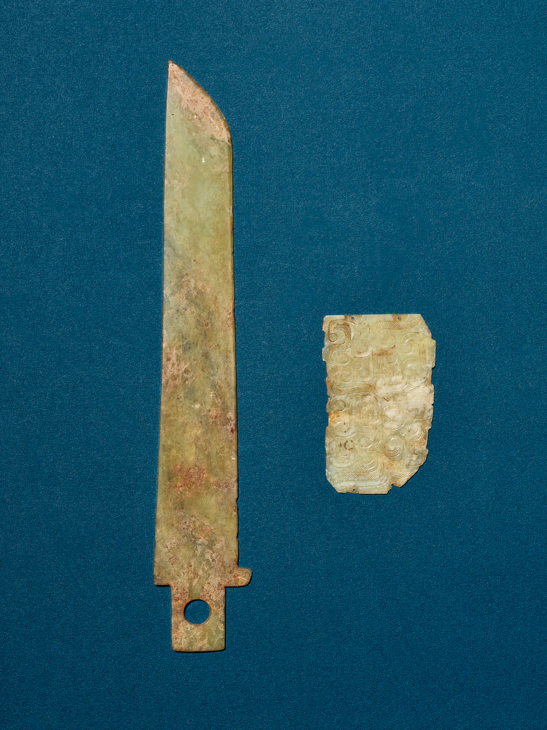 A Jade Ceremonial Blade and a Jade 'Dragon' Ornament