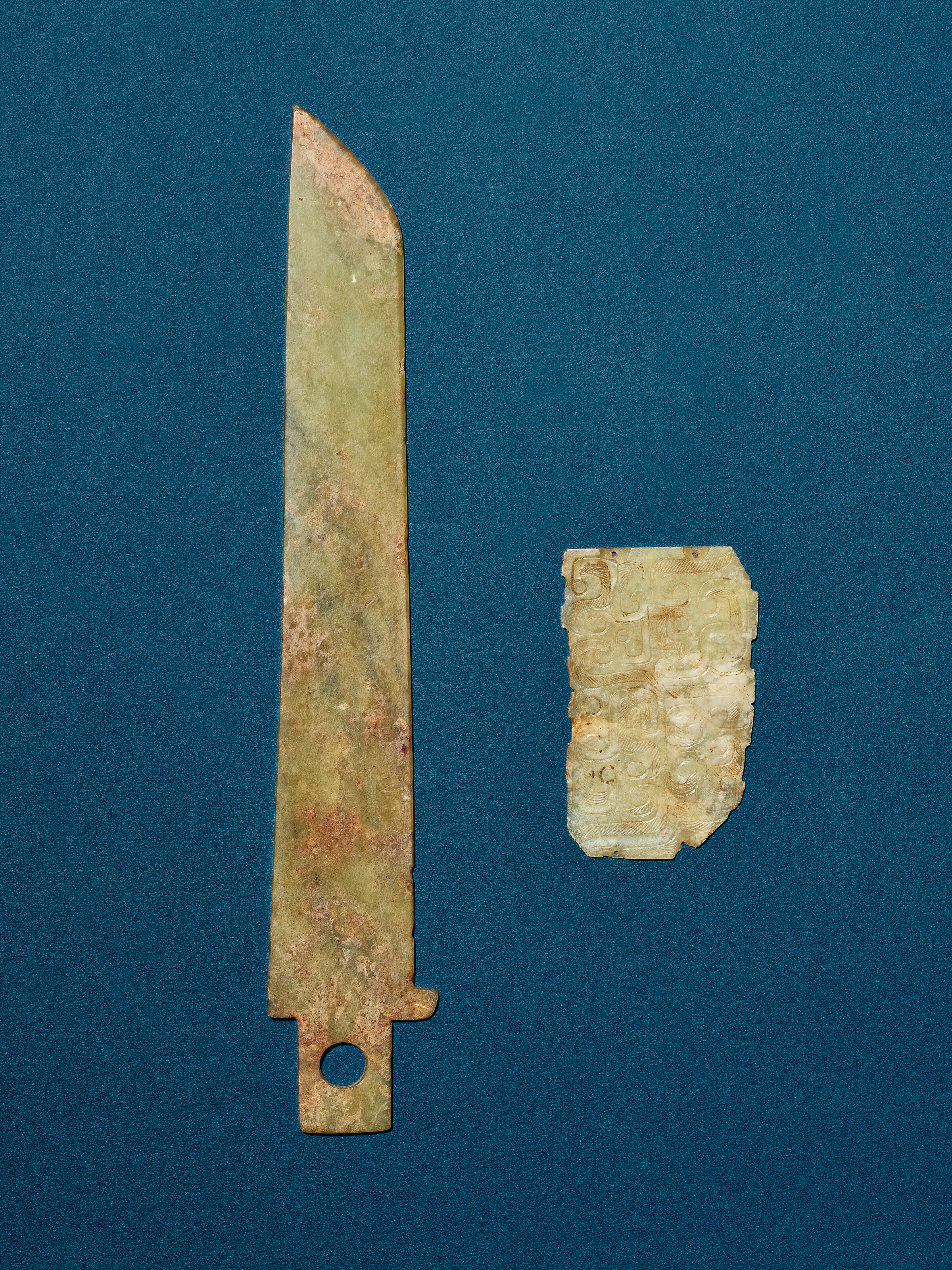 A Jade Ceremonial Blade and a Jade 'Dragon' Ornament
