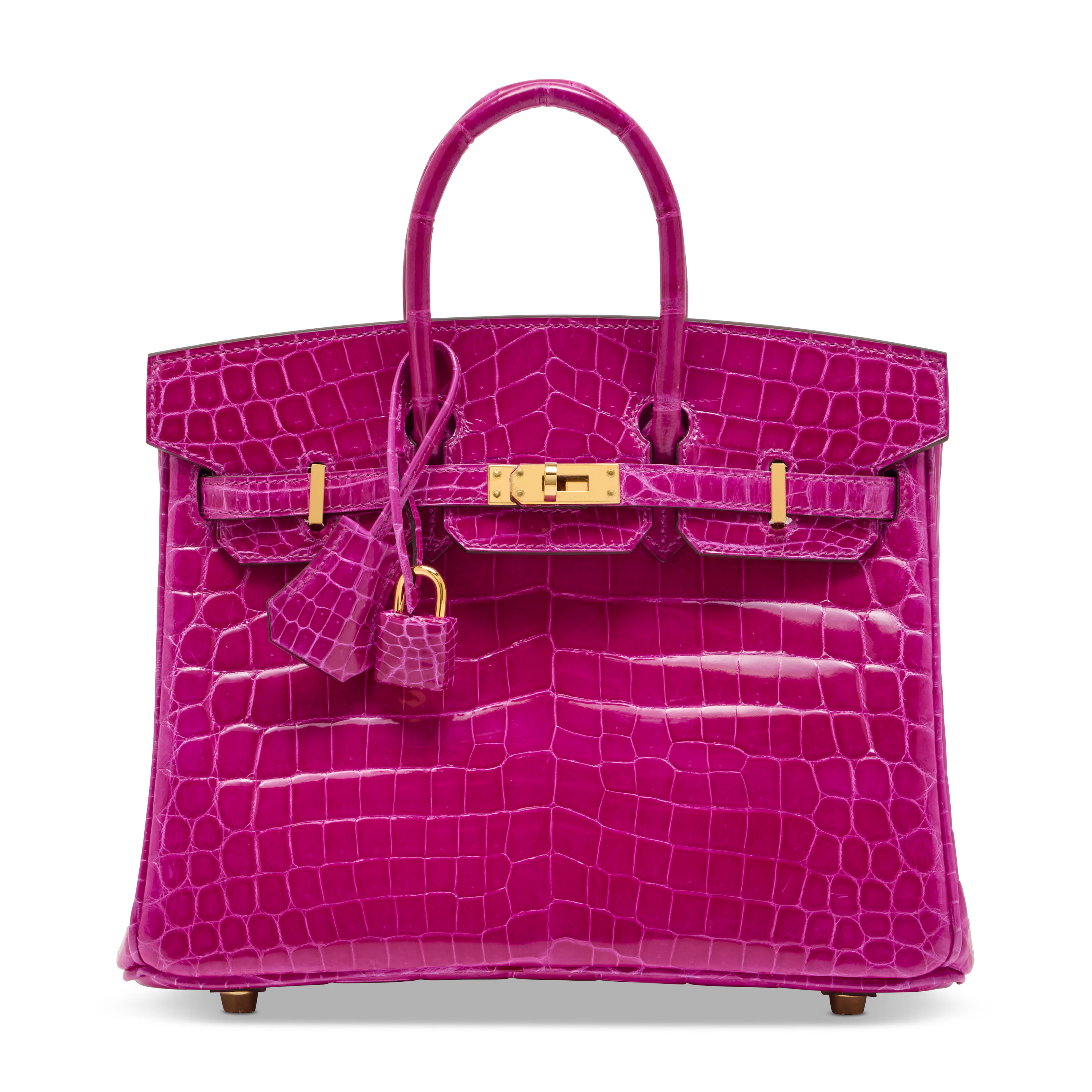 A SHINY ROSE SCHÉHÉRAZADE NILOTICUS CROCODILE BIRKIN 25 WITH GOLD HARDWARE
