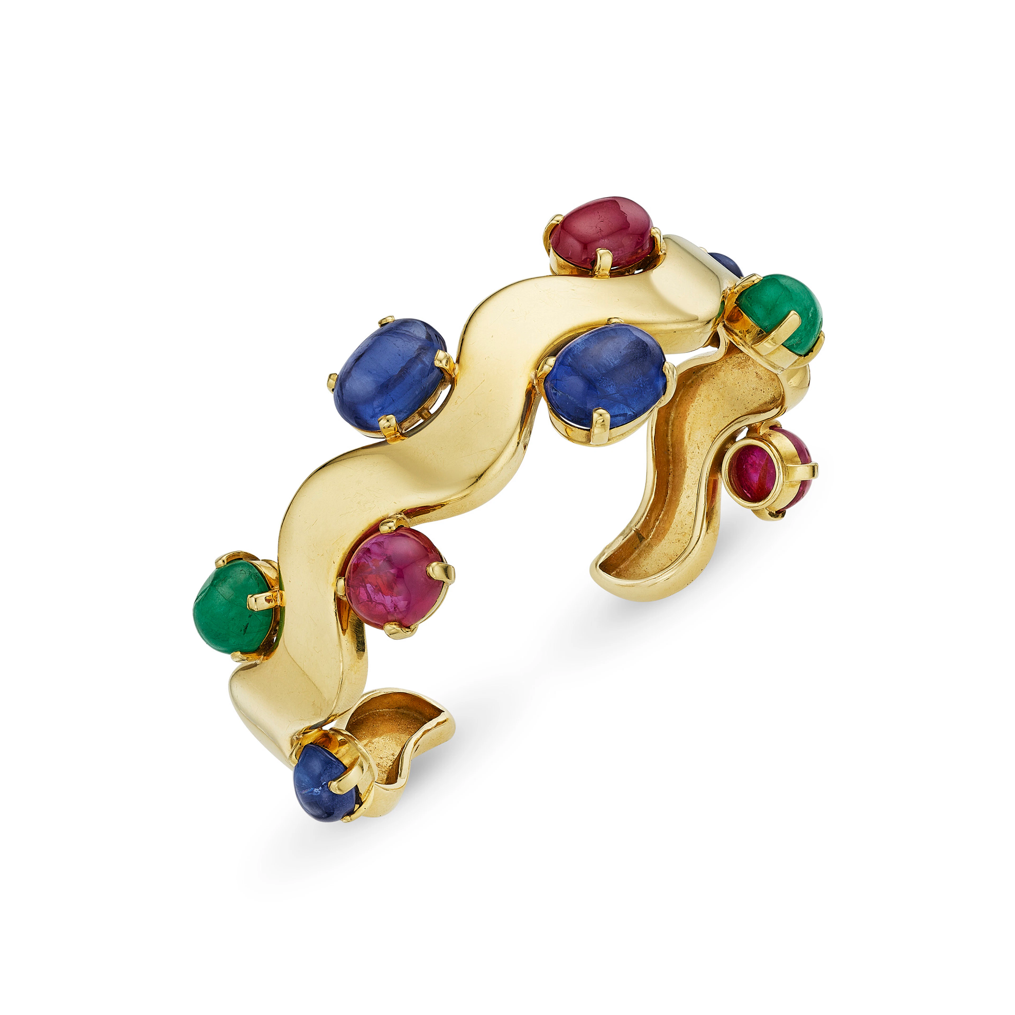 SUZANNE BELPERRON MULTI-GEM AND GOLD 'WAVE' CUFF BRACELET