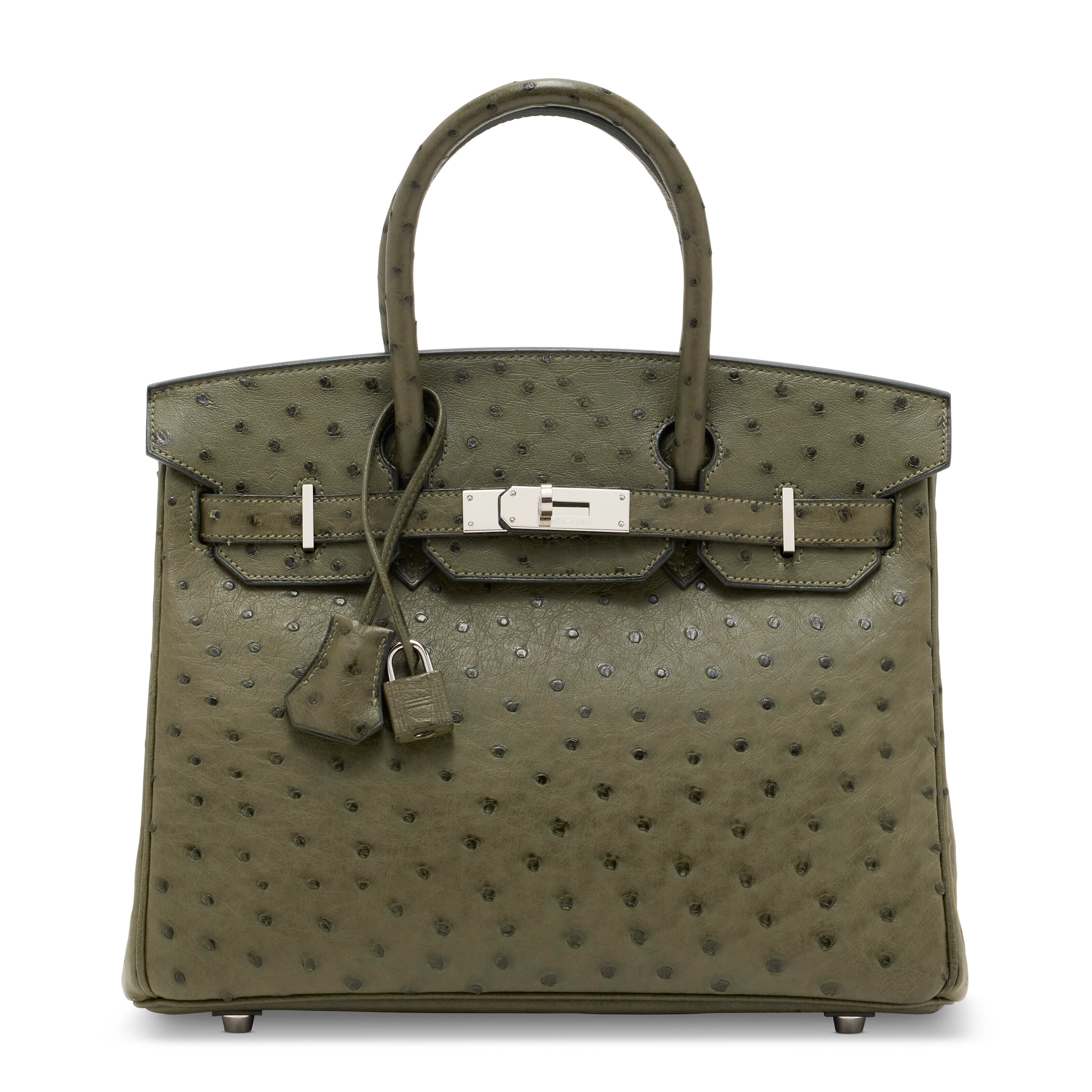 A VERT OLIVE OSTRICH BIRKIN 30 WITH PALLADIUM HARDWARE