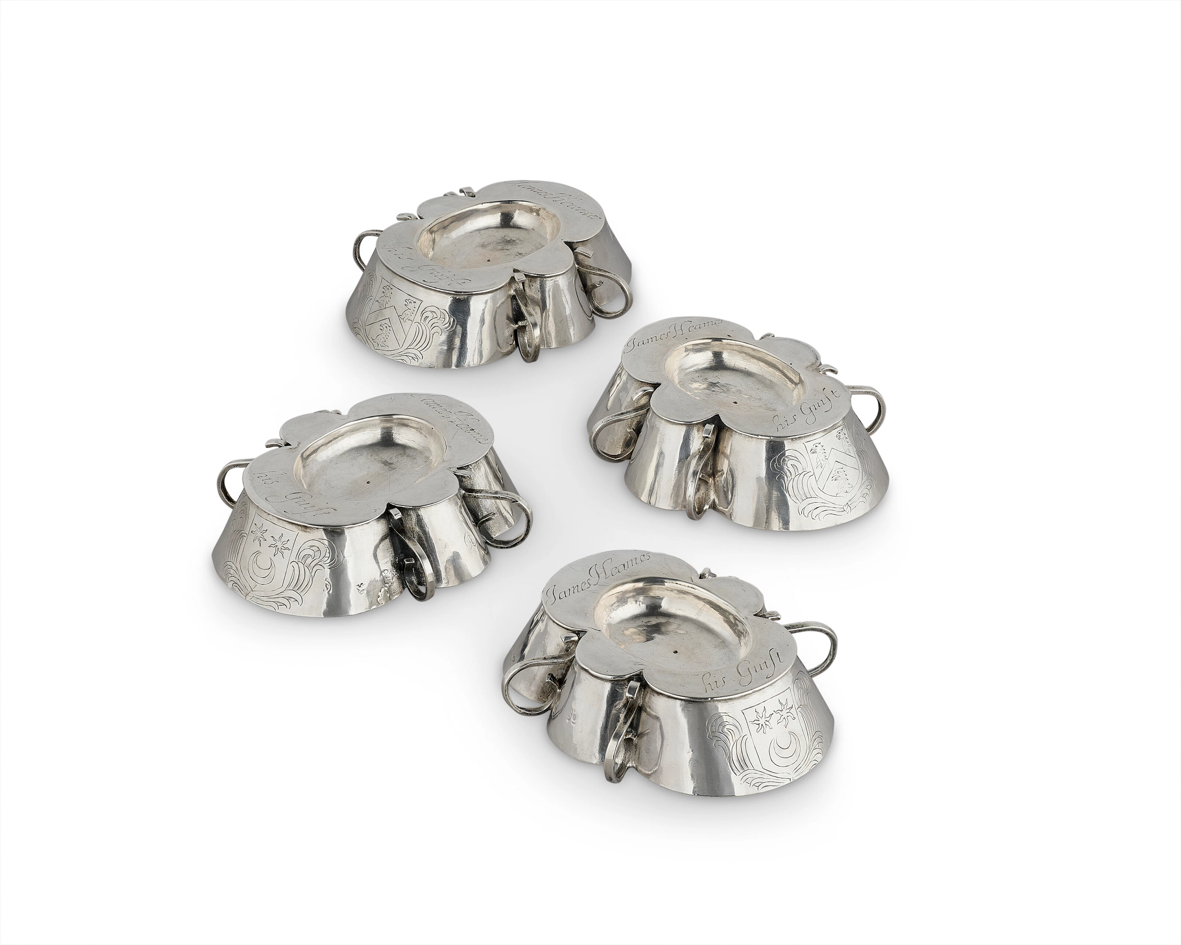 Suite De Quatre Salières En Argent D’époque Charles Ii