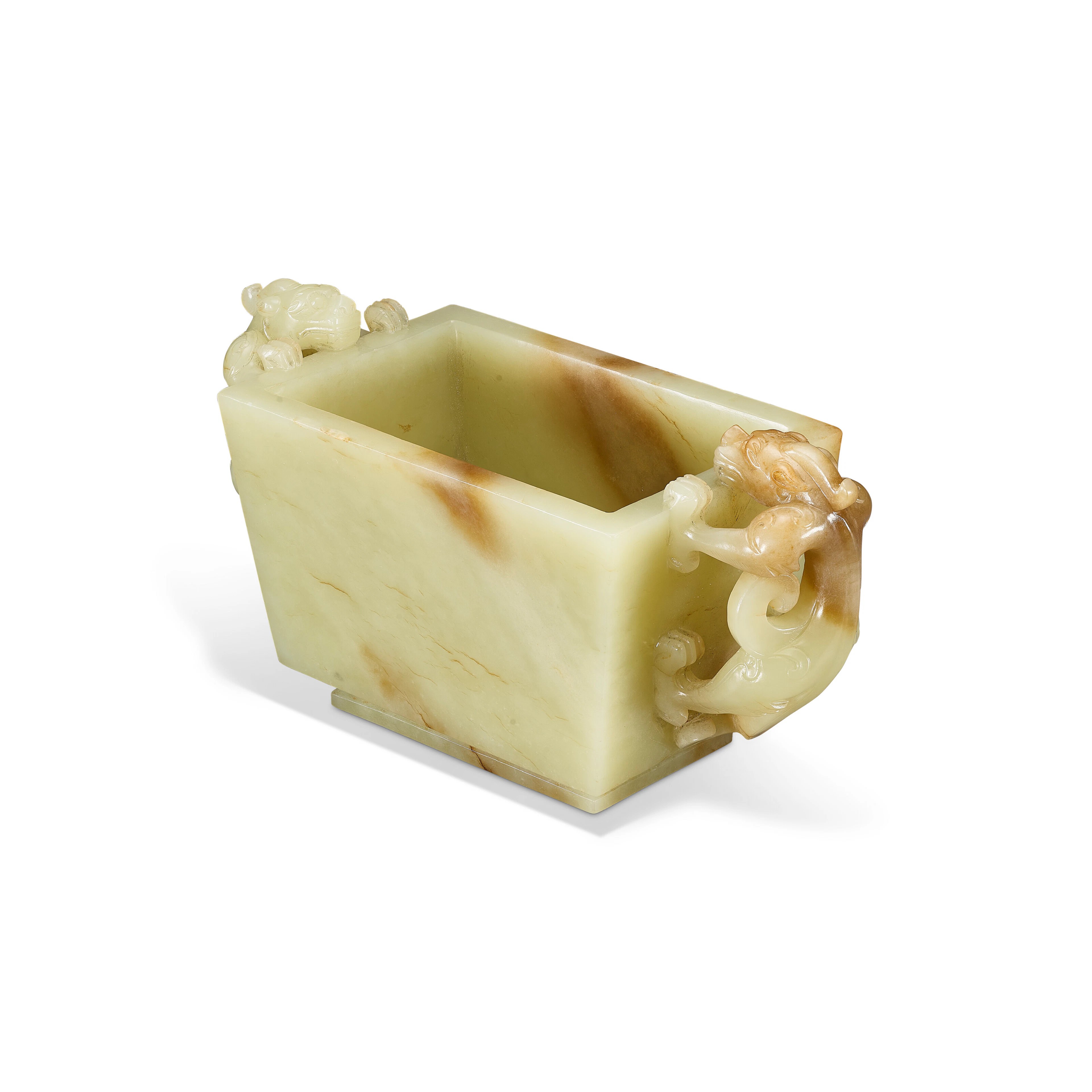 A Yellow Jade ' Chilong ' Rectangular Censer