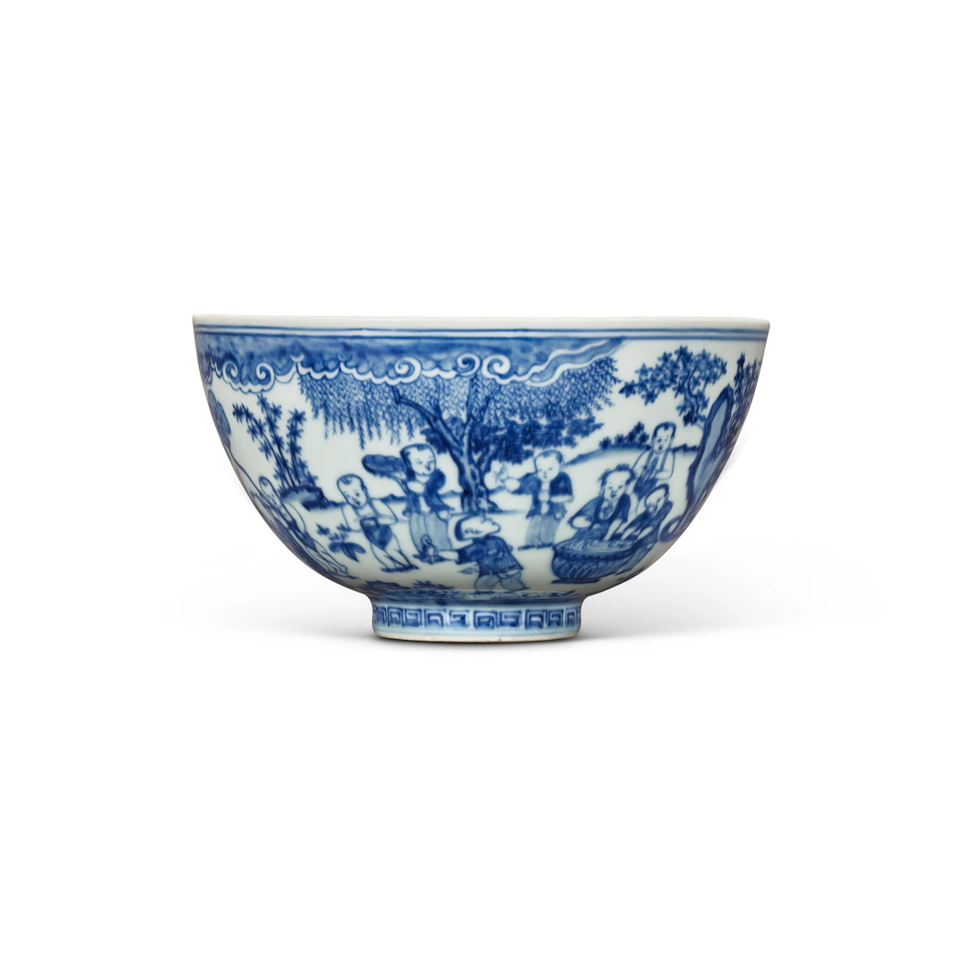 A Superb and Rare Blue and White ‘Boys’ Bowl