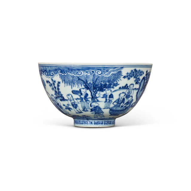 A Superb and Rare Blue and White ‘Boys’ Bowl