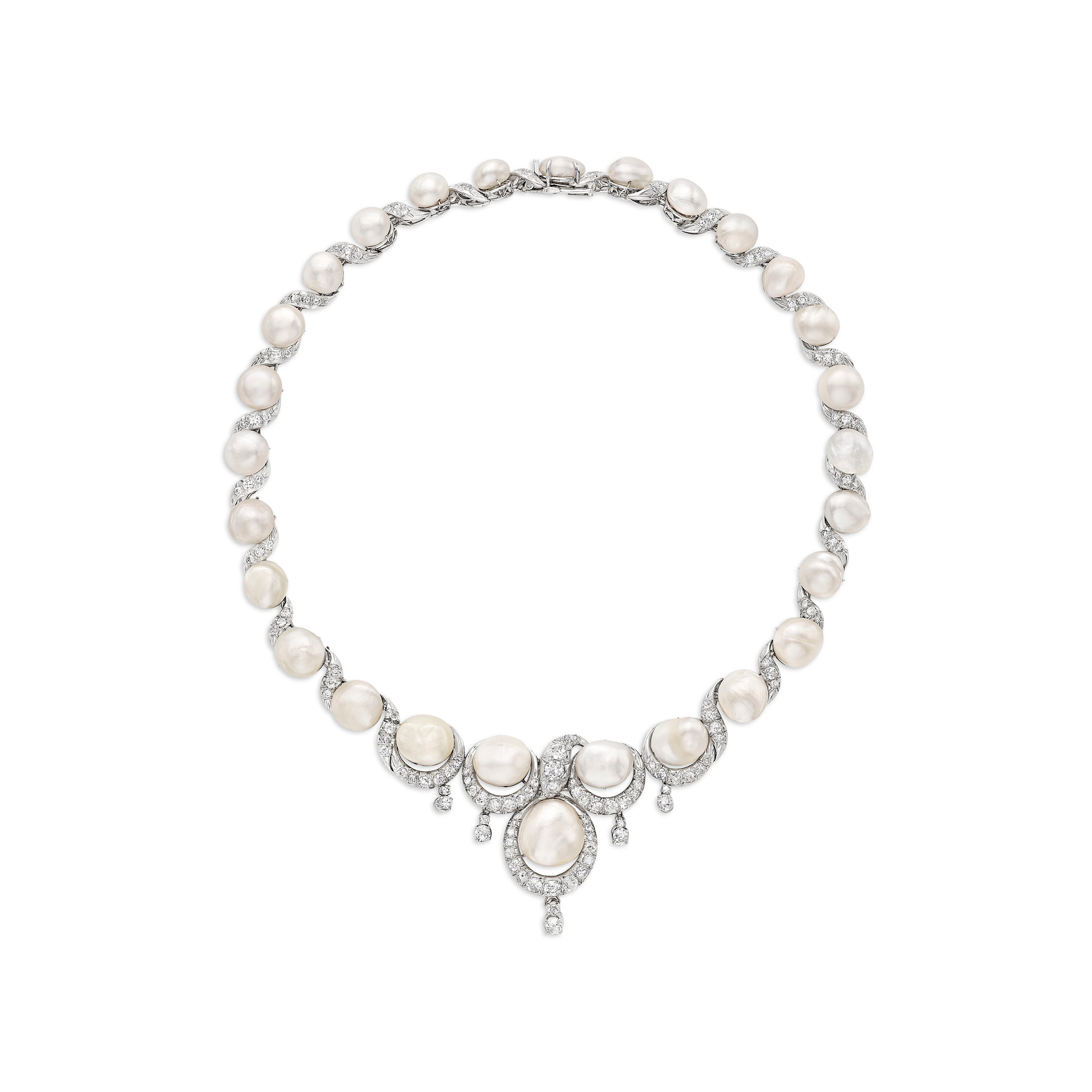 Baroque Pearl and Diamond Necklace, Mounted by Cartier