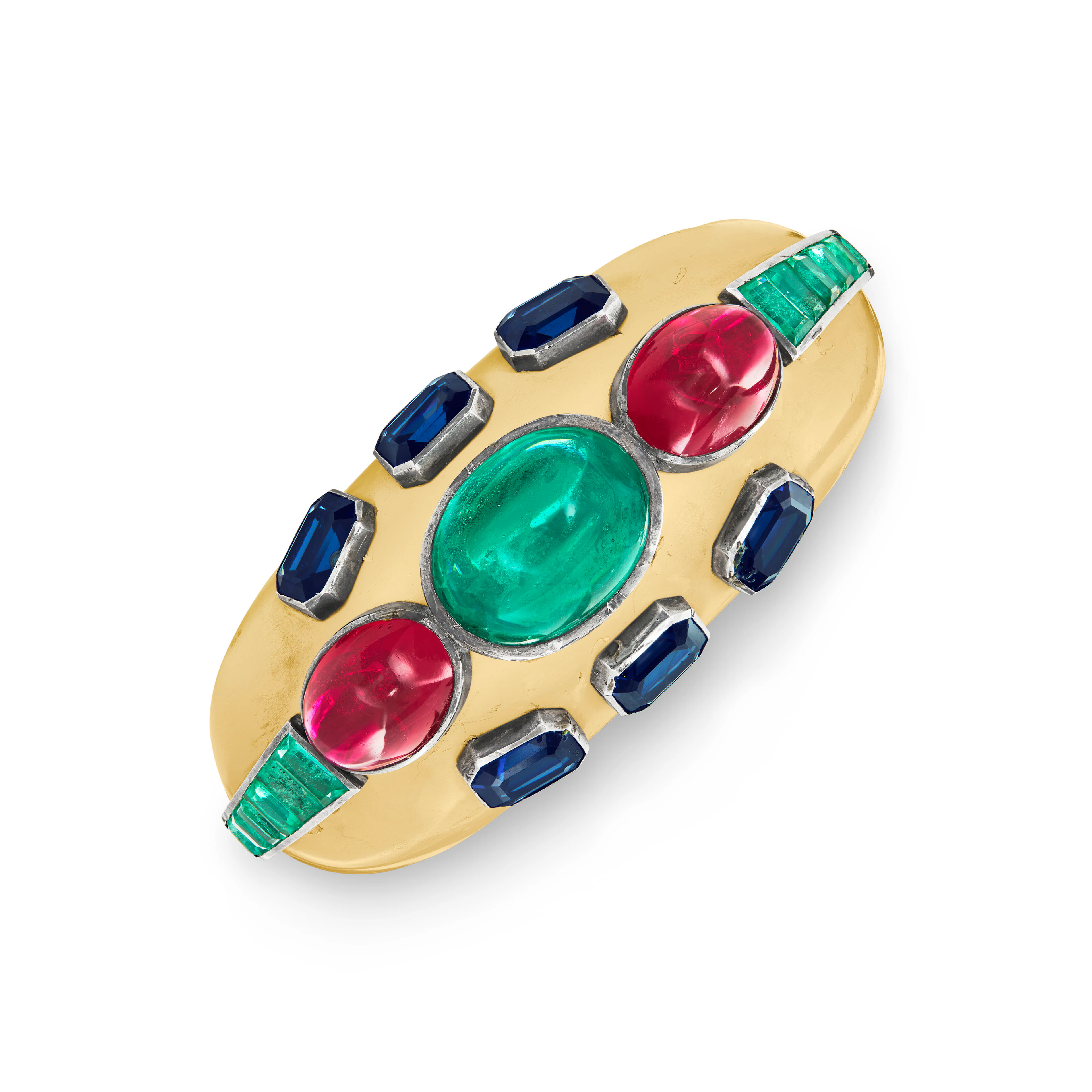 Enamel and Simulated Multi-Gem Bangle Bracelet, Attributed to Fulco