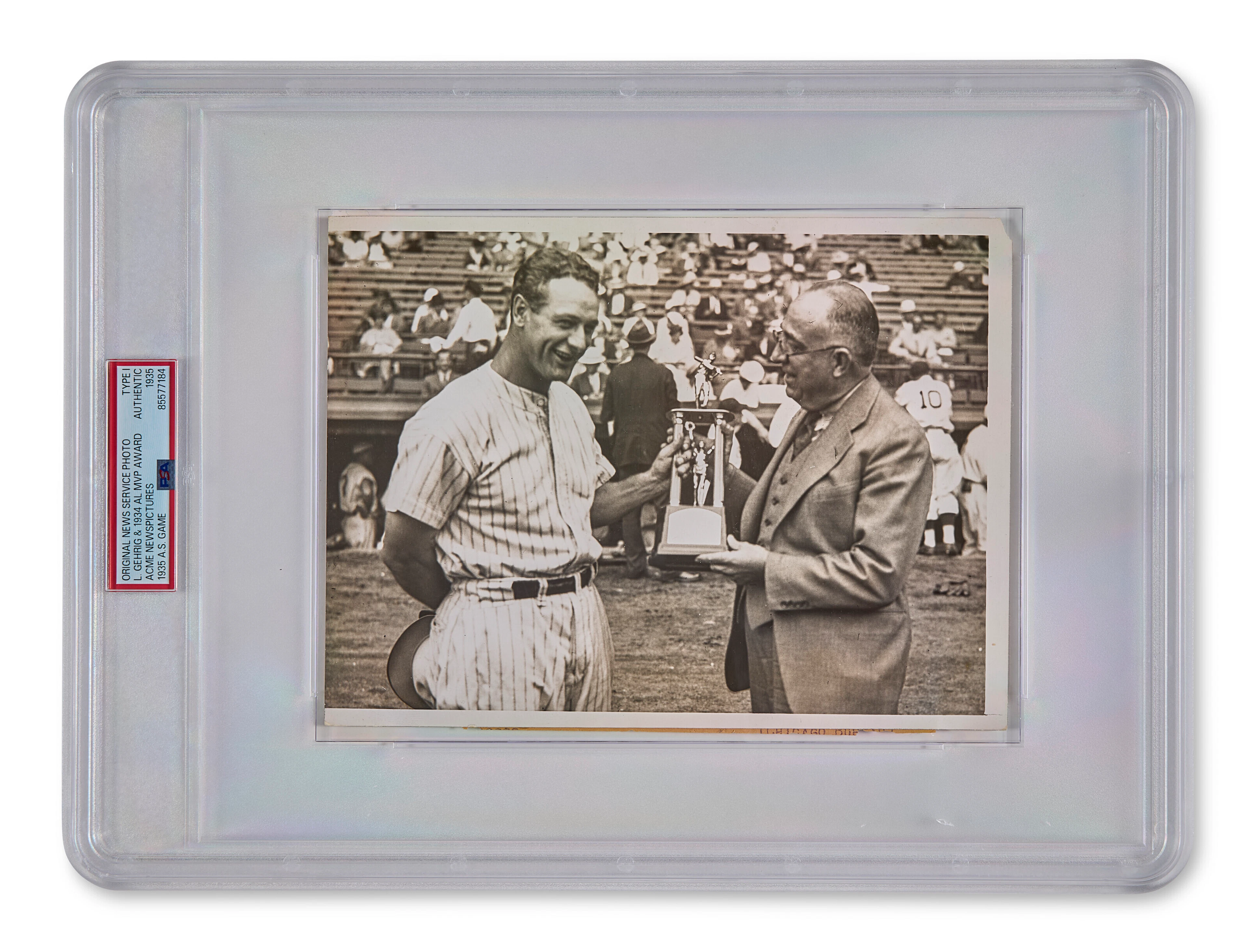 LOU GEHRIG PHOTOGRAPH WITH HIS MOST VALUABLE PLAYER AWARD (PSA/DNA "TYPE I")