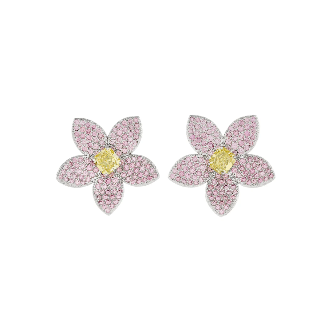 Graff Pair of Coloured Diamond Flower Earrings