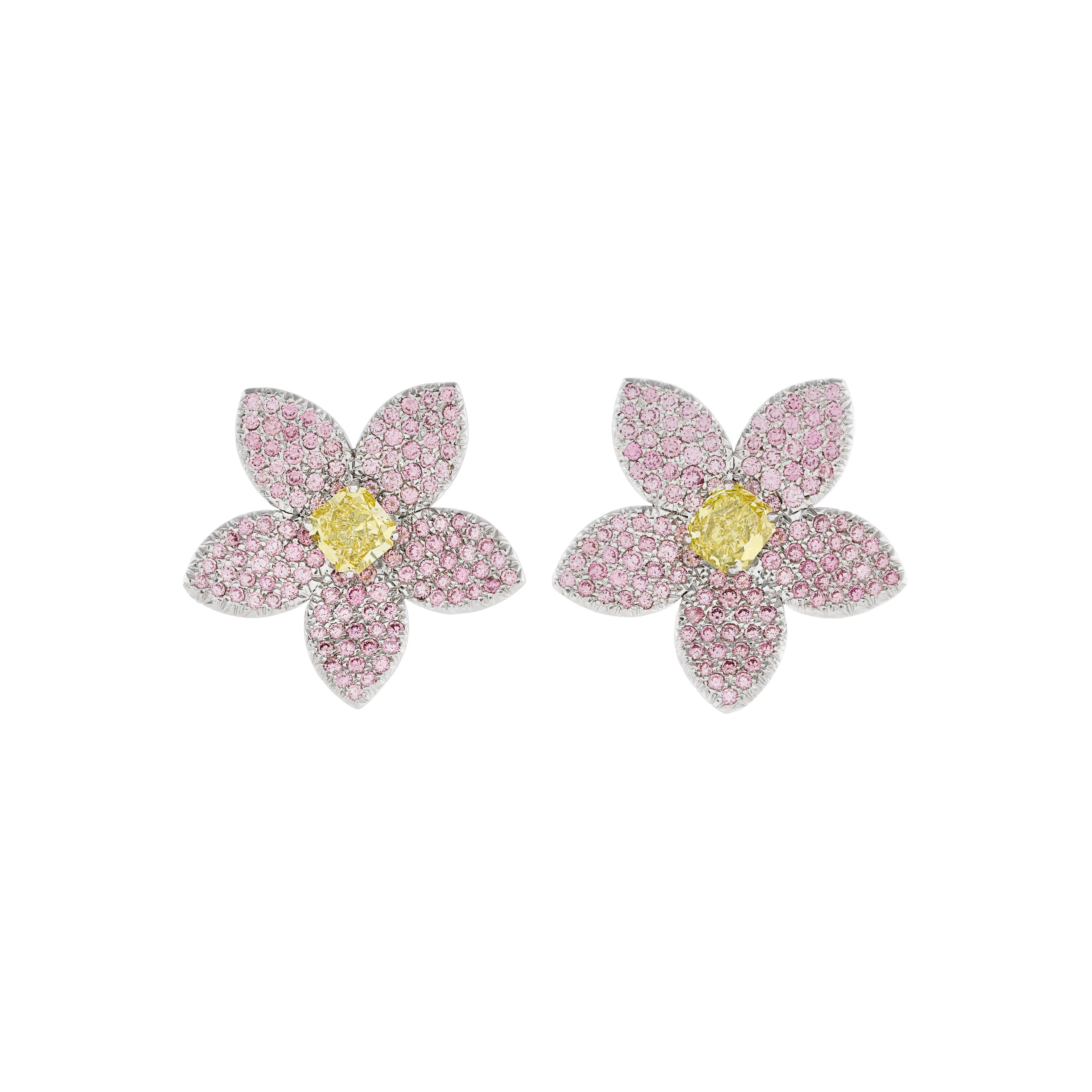 Graff Pair of Coloured Diamond Flower Earrings