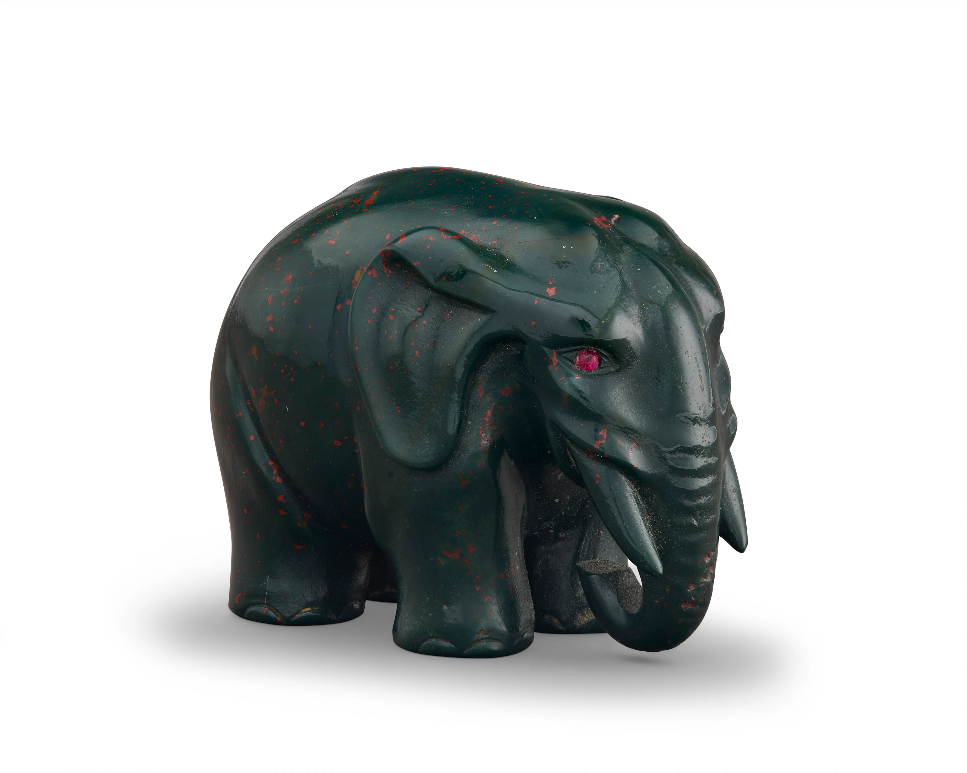 A JEWELED BLOODSTONE MODEL OF AN ELEPHANT