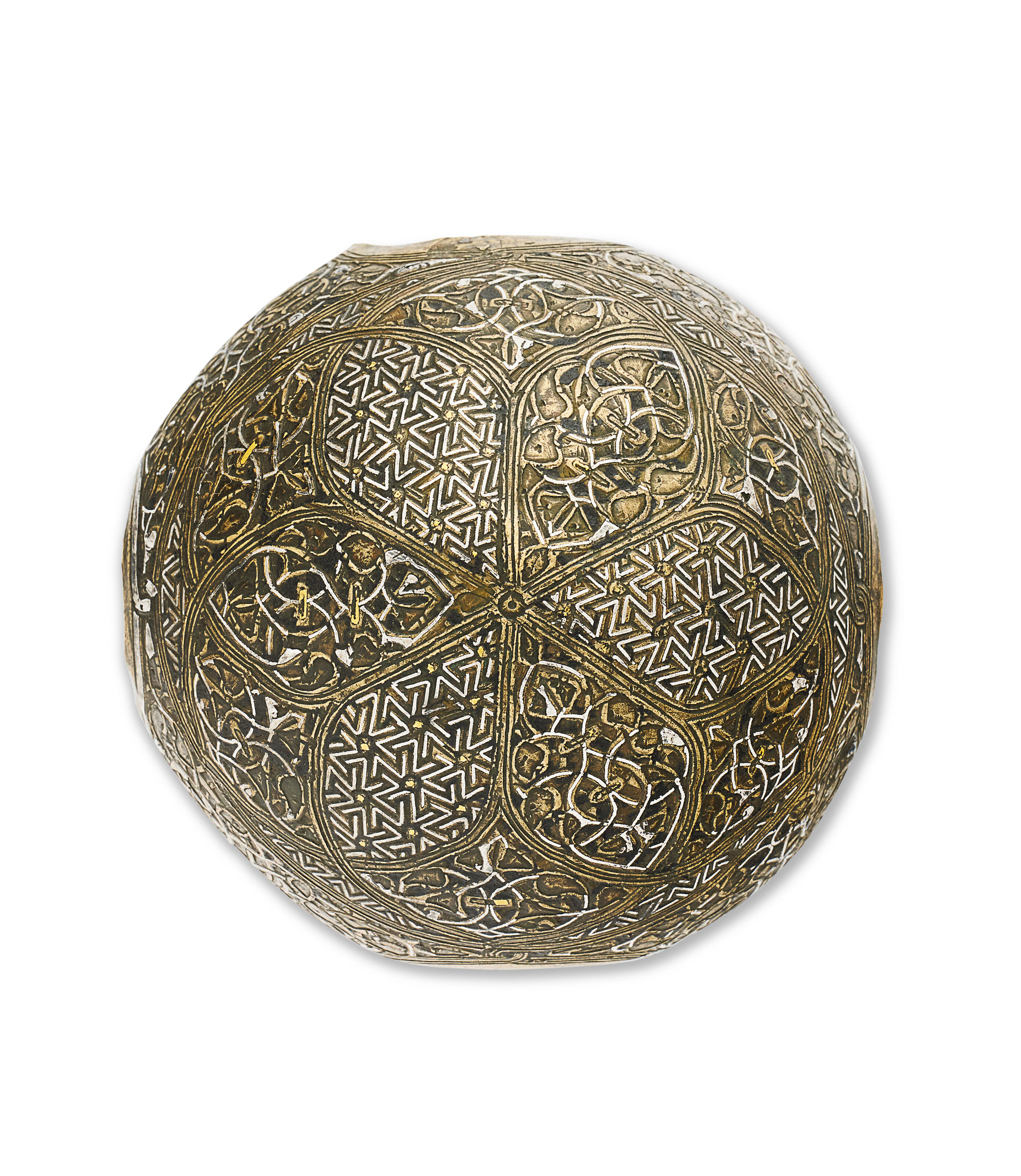 A Gold and Silver-Inlaid Brass Window Grill Boss