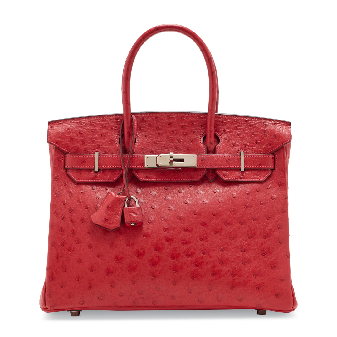 A Rouge Vif Ostrich Birkin 30 with Palladium Hardware