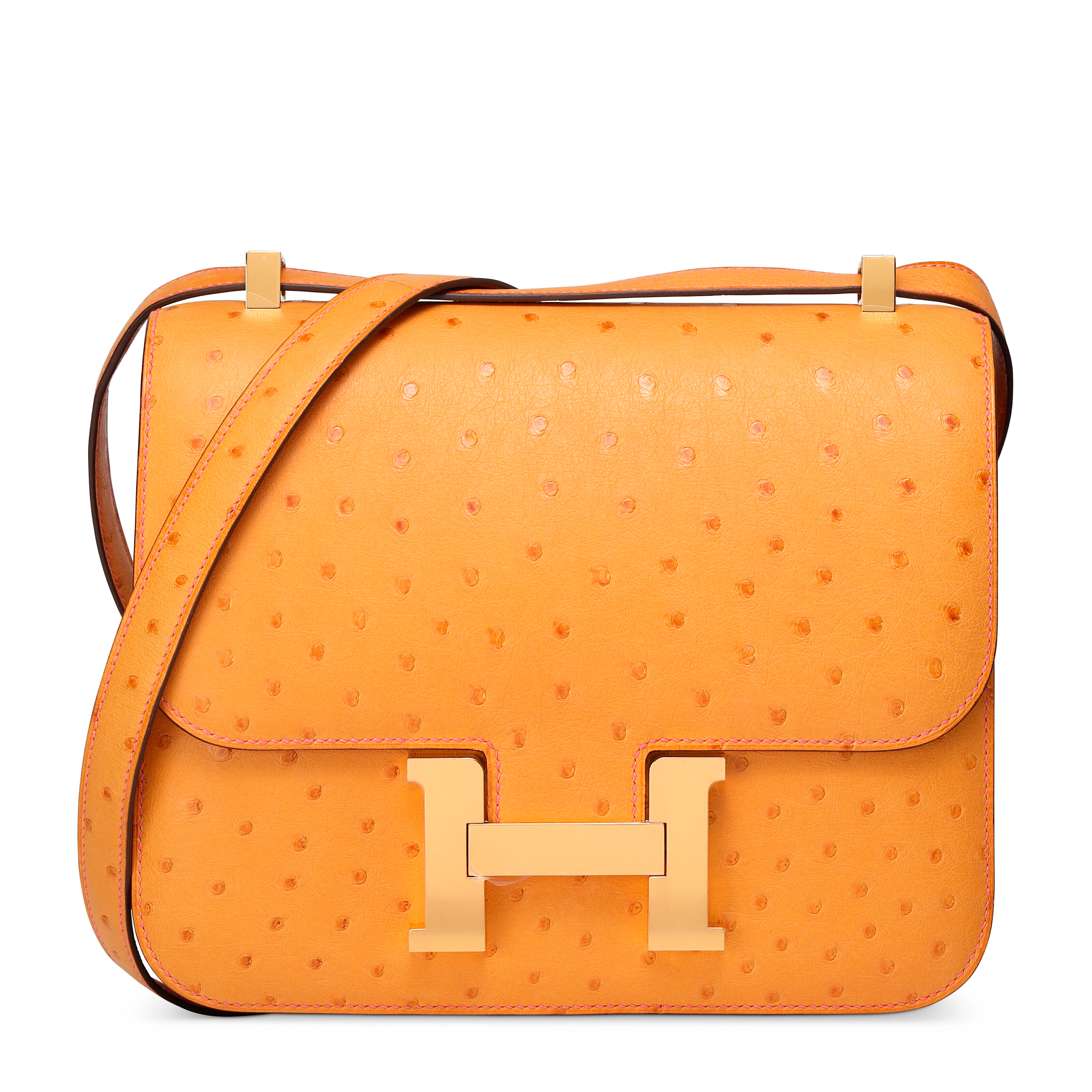 A SPECIAL ORDER SAFRAN & ROSE TYRIEN OSTRICH CONSTANCE 24 WITH GOLD HARDWARE