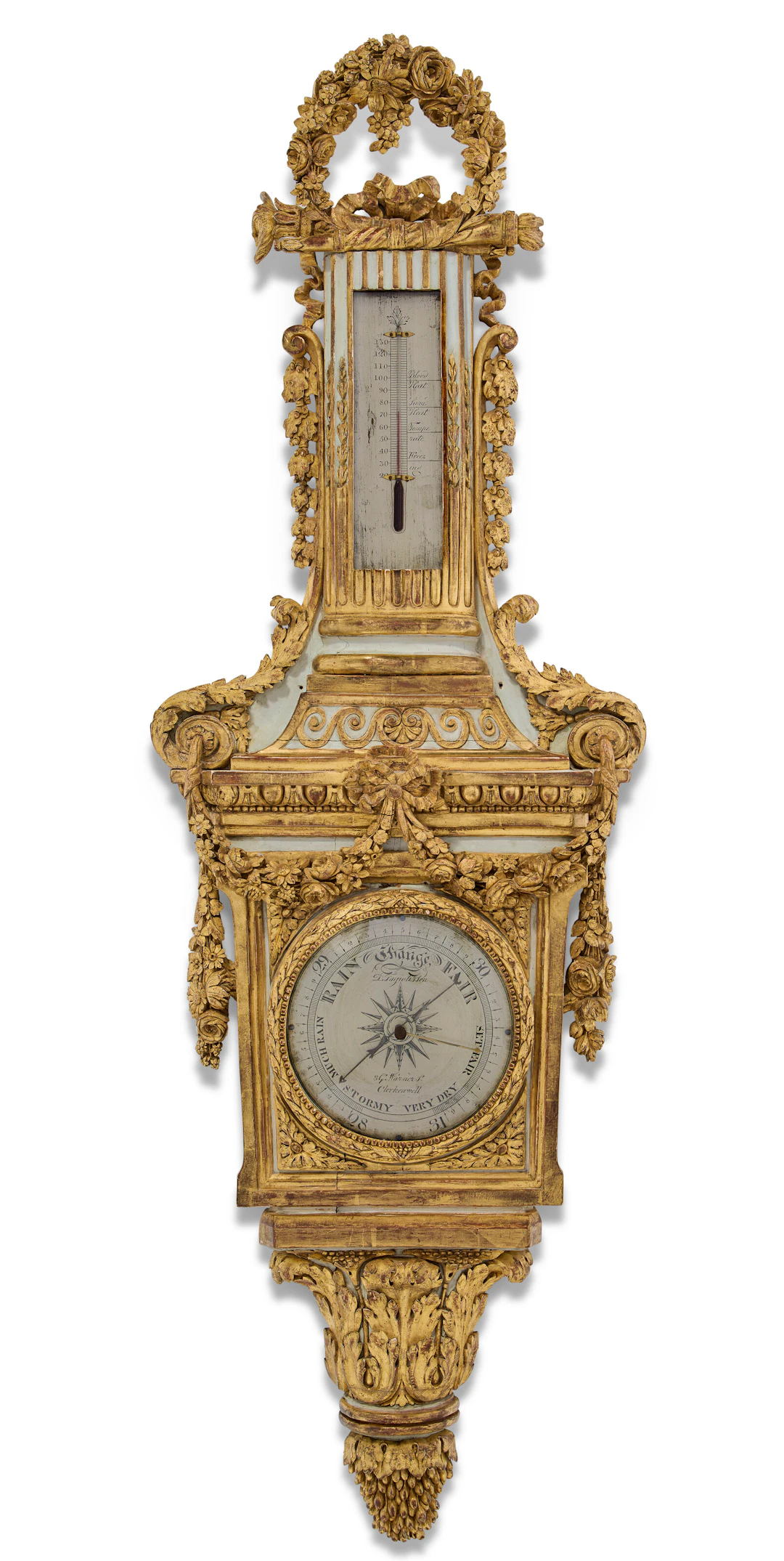 A Louis Xvi-Style Grey-Painted and Parcel-Gilt Barometer