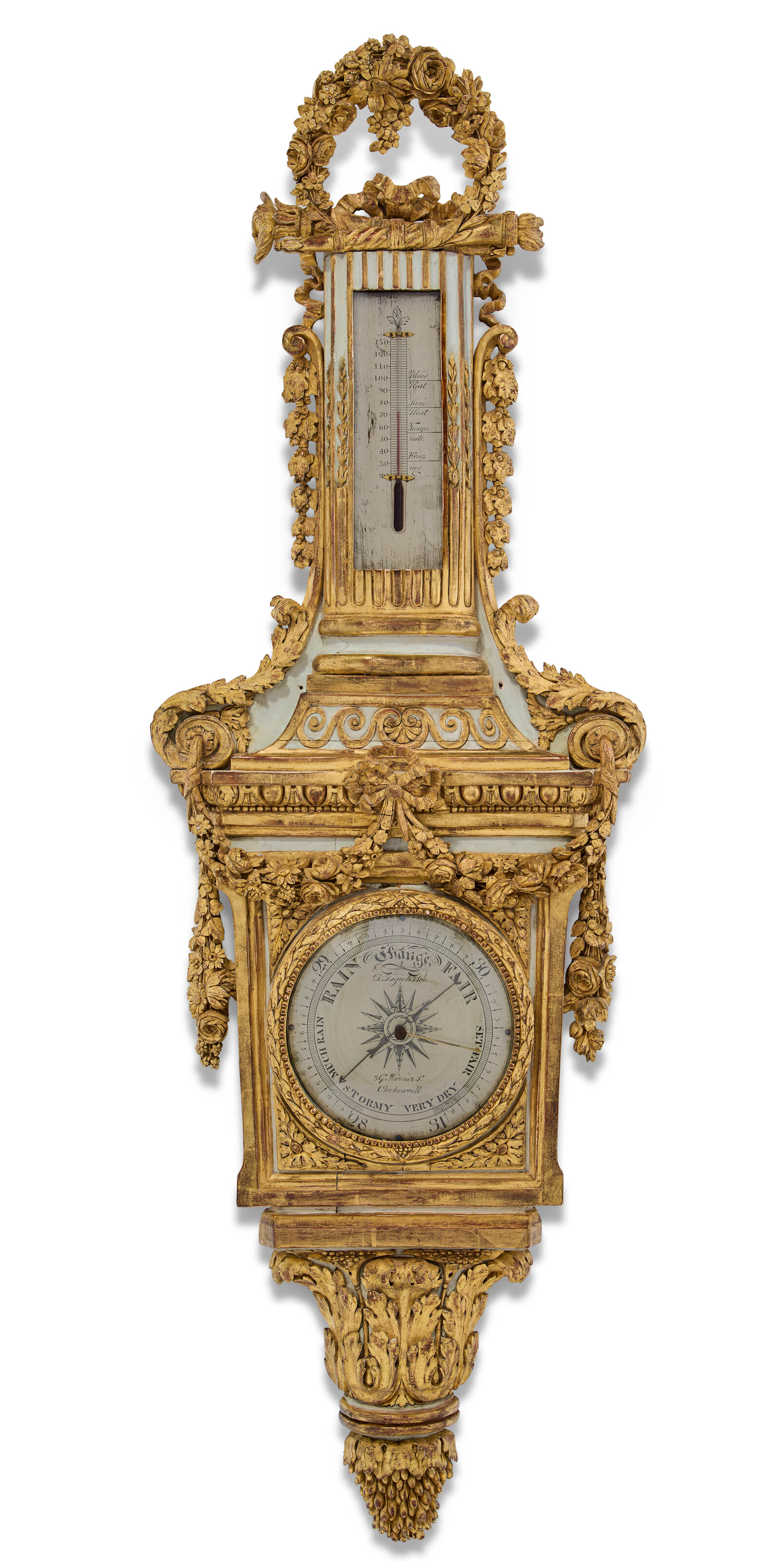 A Louis Xvi-Style Grey-Painted and Parcel-Gilt Barometer