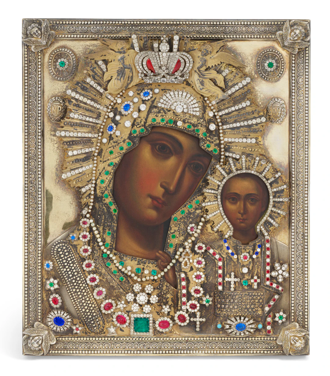 A Rare Russian Silver-Gilt Icon of the Mother of God of Kazan