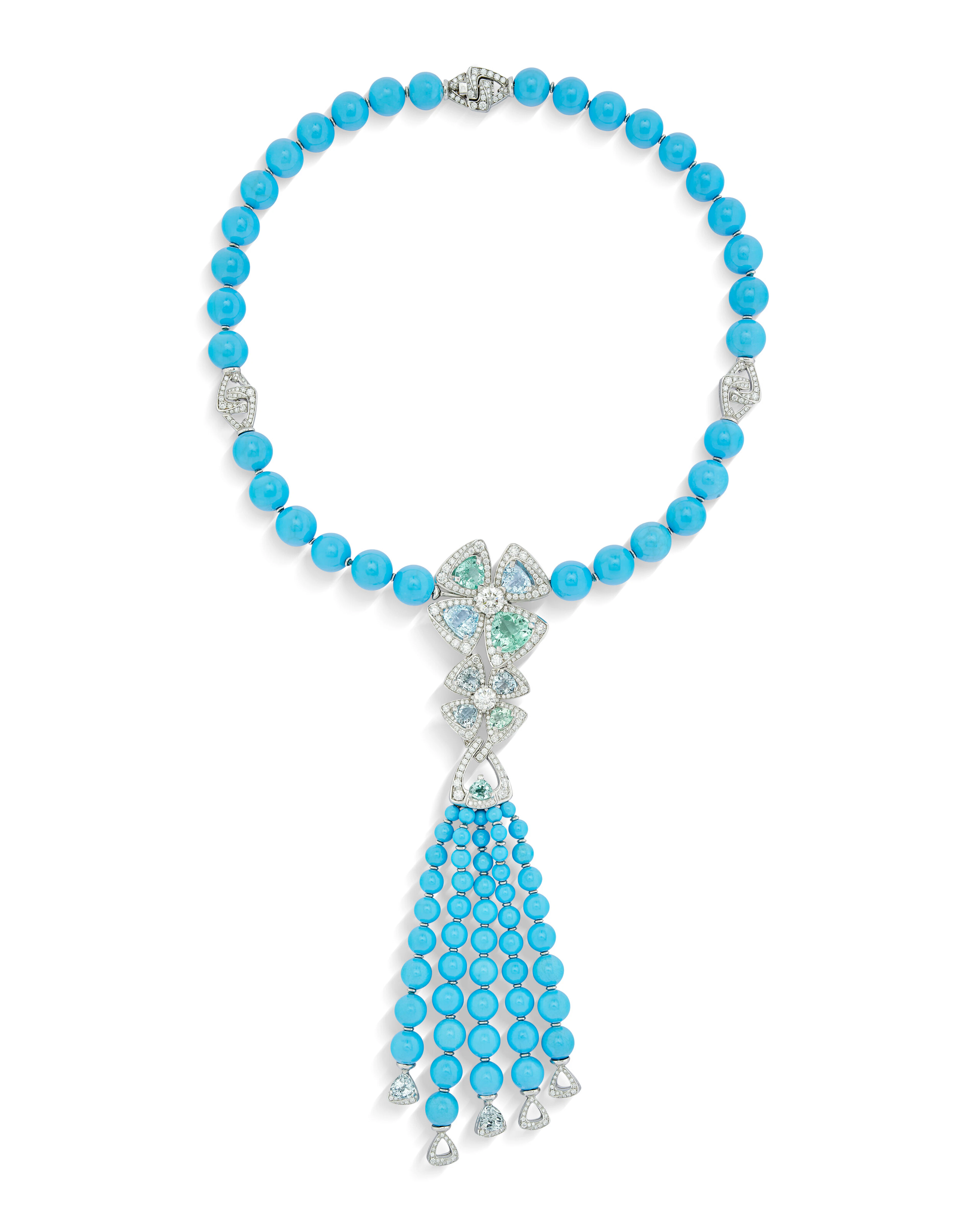 BULGARI TURQUOISE, TOURMALINE, AQUAMARINE AND DIAMOND 'FIOREVER' NECKLACE