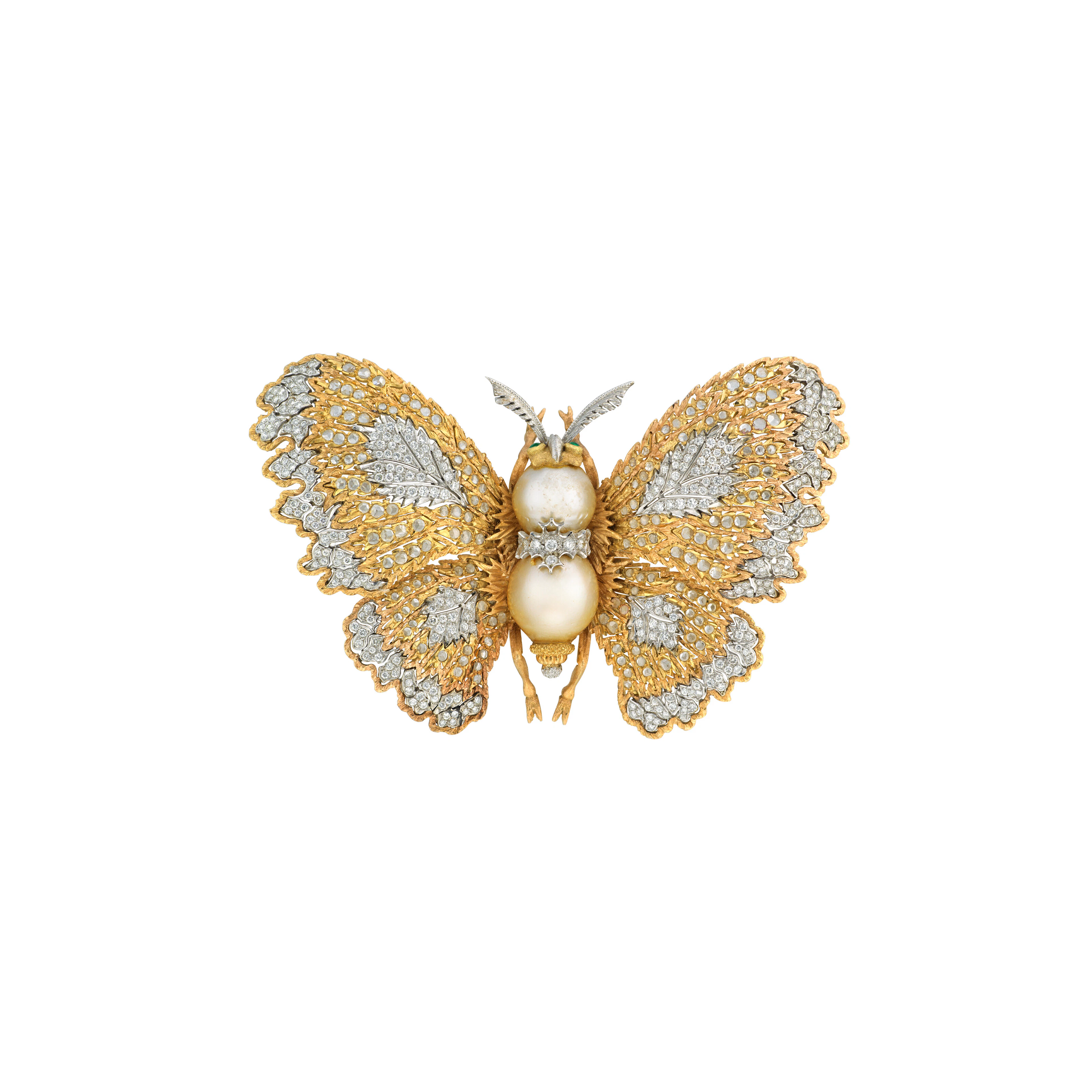 Buccellati Pearl, Diamond and Emerald Brooch
