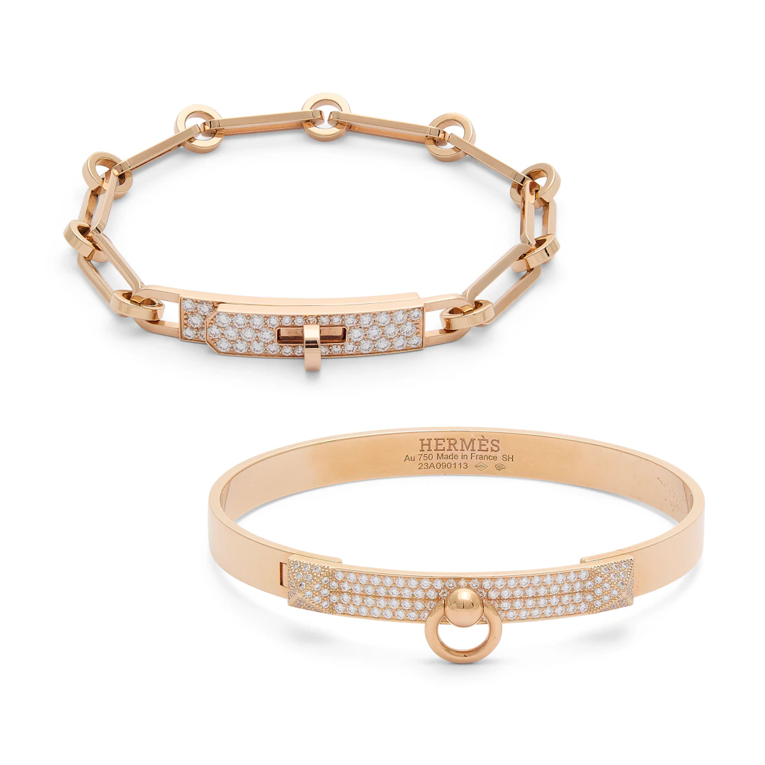 A Set of Two: 18K Rose Gold & Diamond Collier De Chien Bracelet &