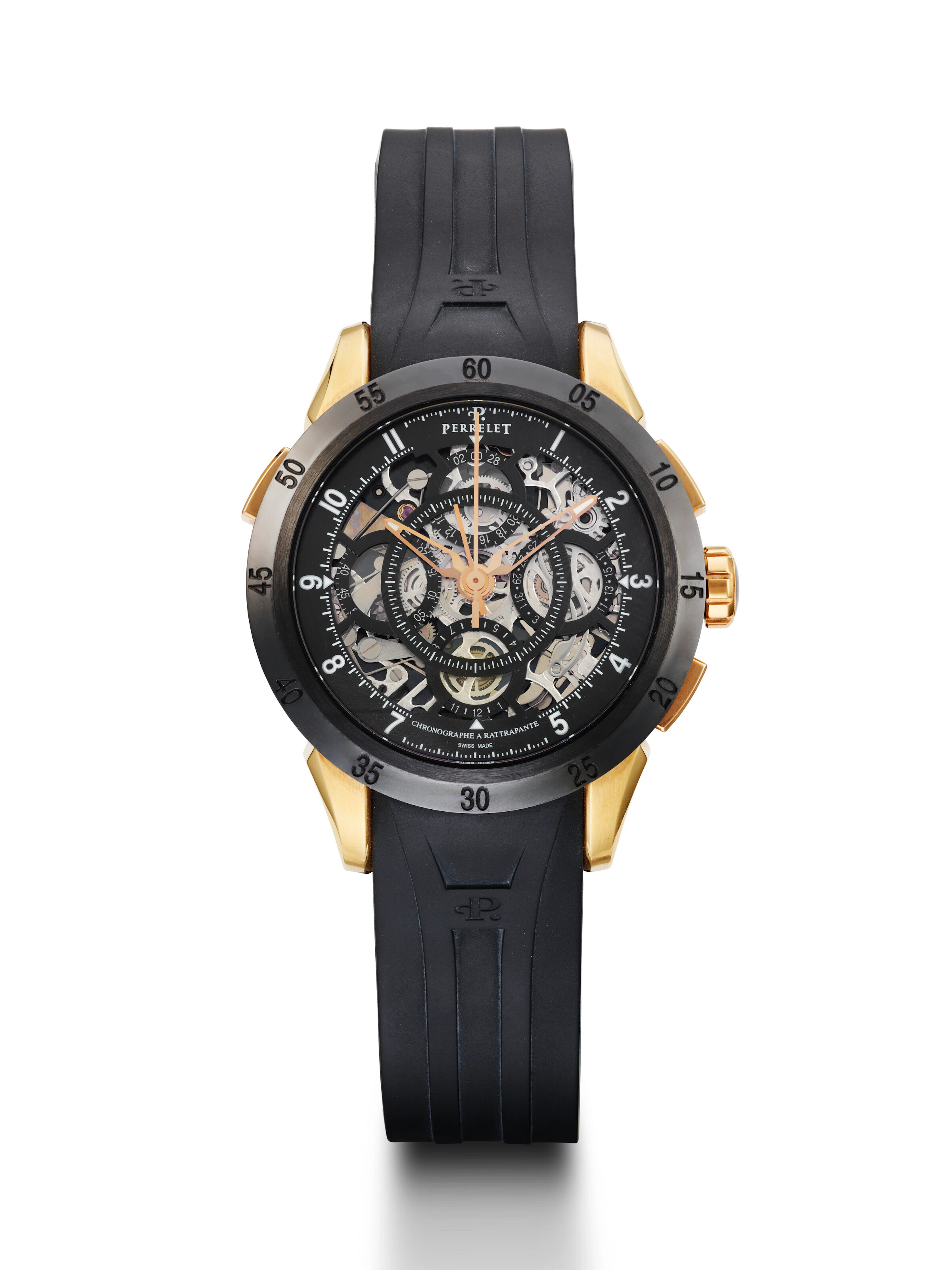 Perrelet, Pink Gold and Pvd-Coated Stainless Steel 'Chronographe a