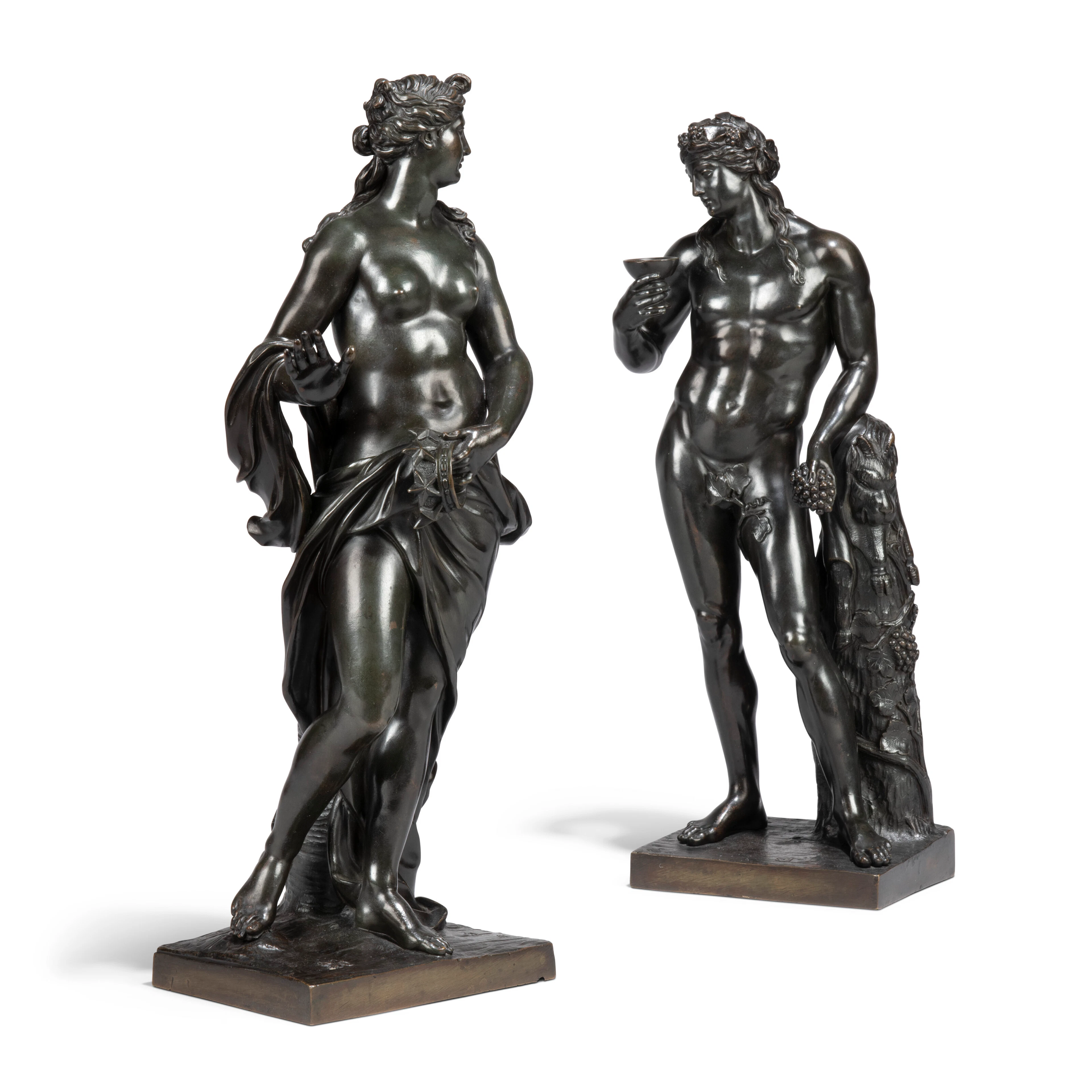 A Pair of Bronze Figures of Bacchus and Ariadne
