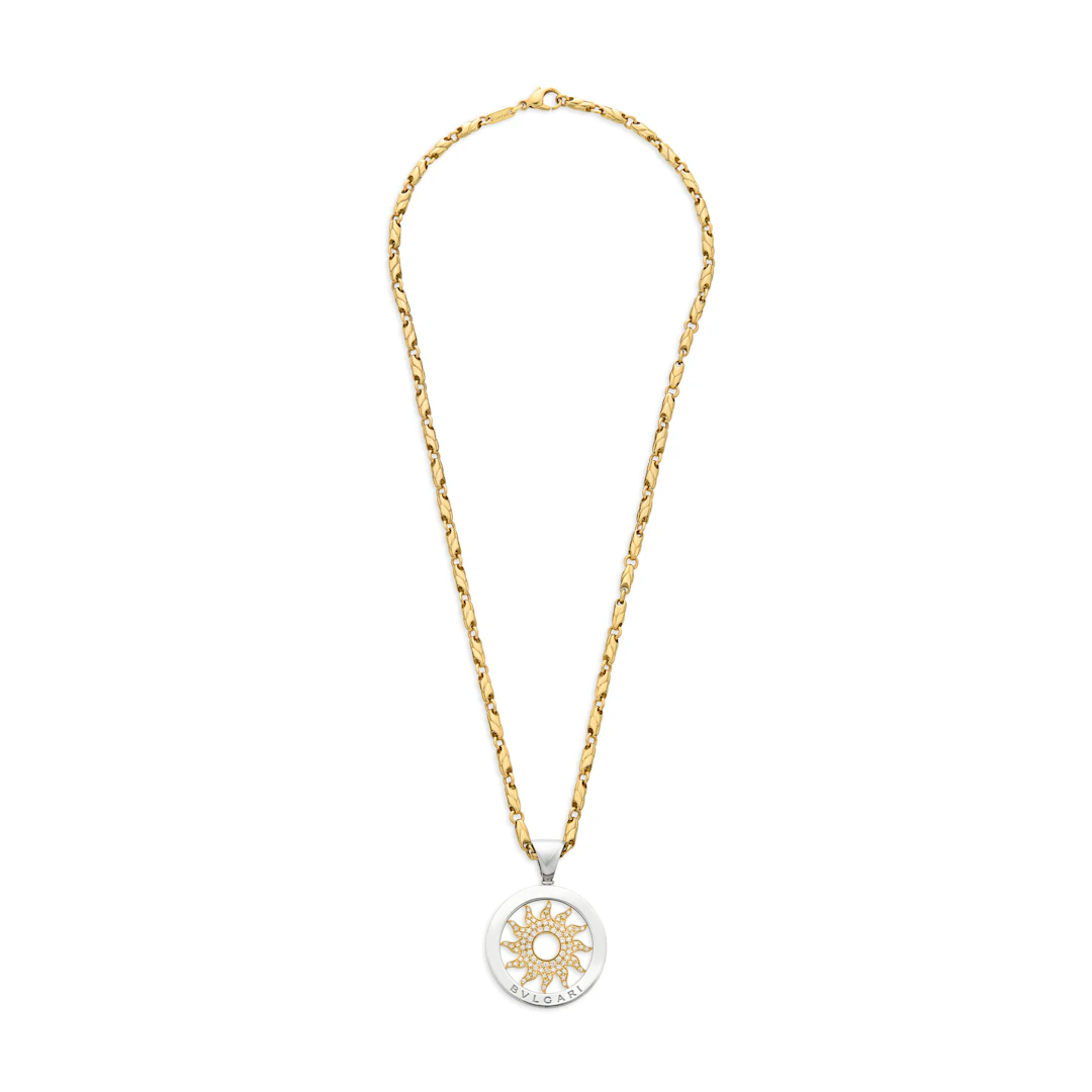 Bulgari Diamond, Gold and Steel Pendant and Gold Necklace