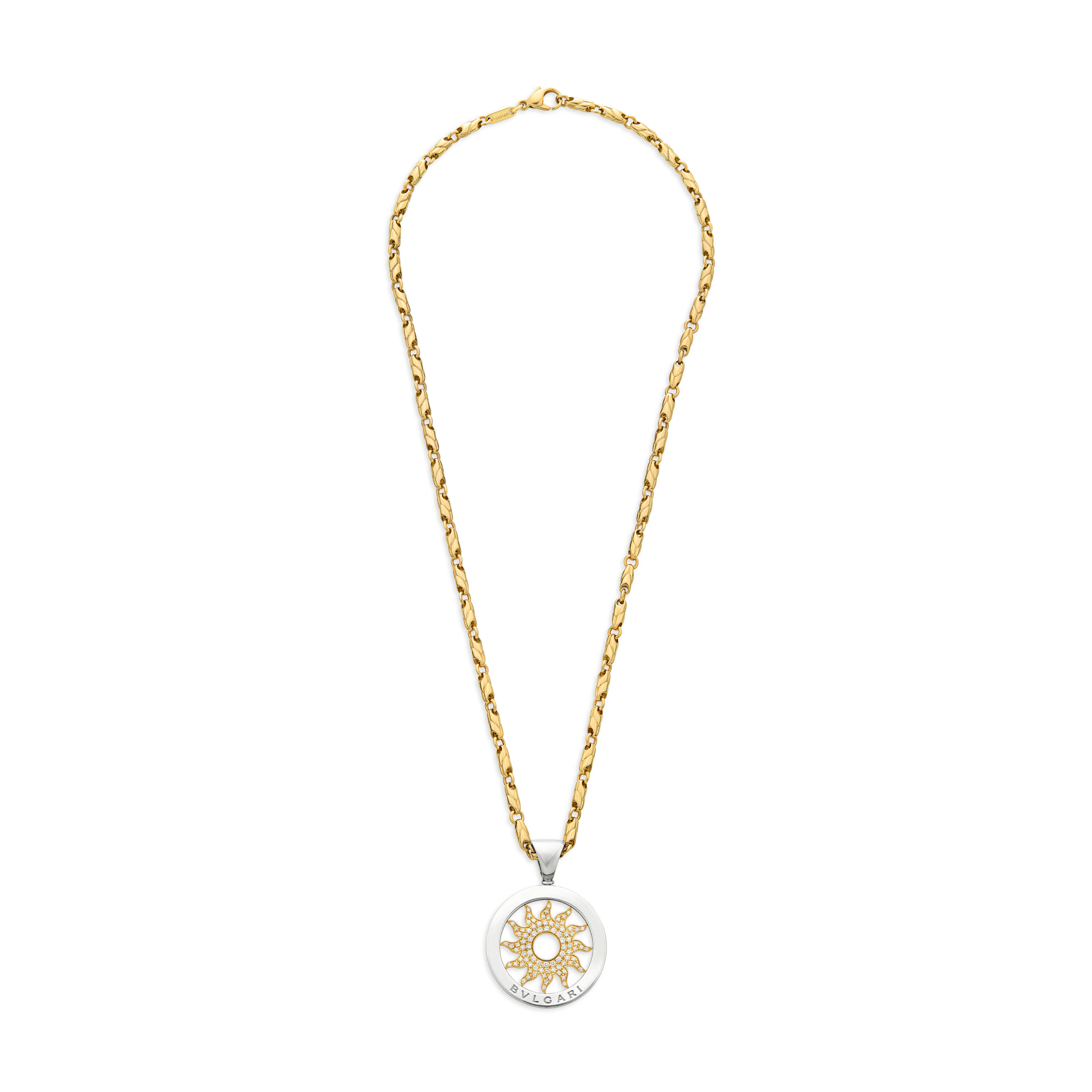 Bulgari Diamond, Gold and Steel Pendant and Gold Necklace