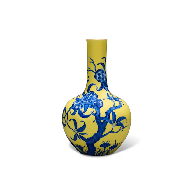 A Yellow-Ground Underglaze-Blue-Decorated 'Peach' Vase, Tianqiuping