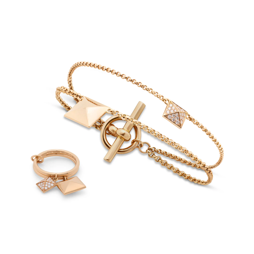 A Set of Two: an 18K Rose Gold & Diamond Clou D'h Ring & Bracelet
