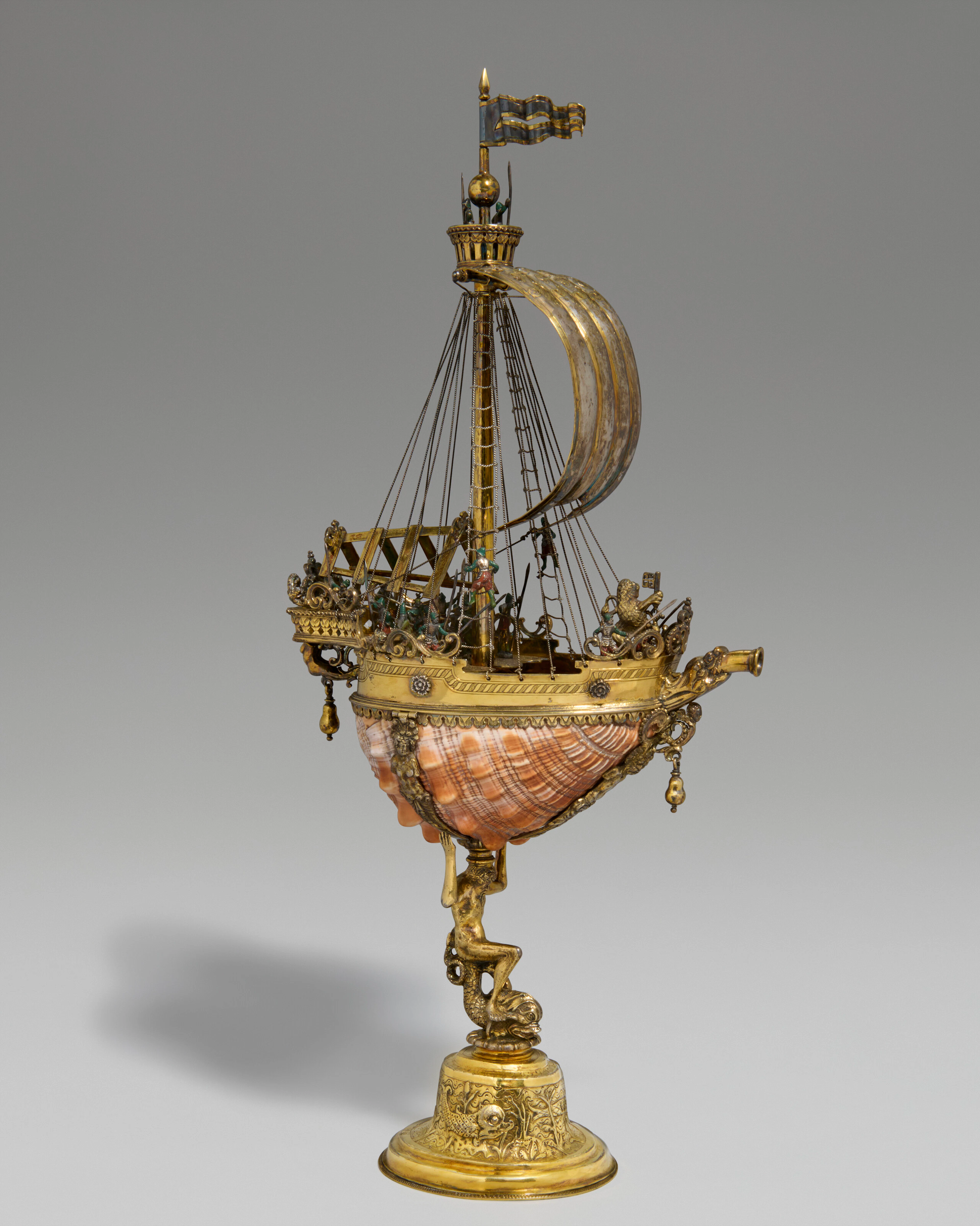 A German Parcel-Gilt Silver-Mounted Shell Nef