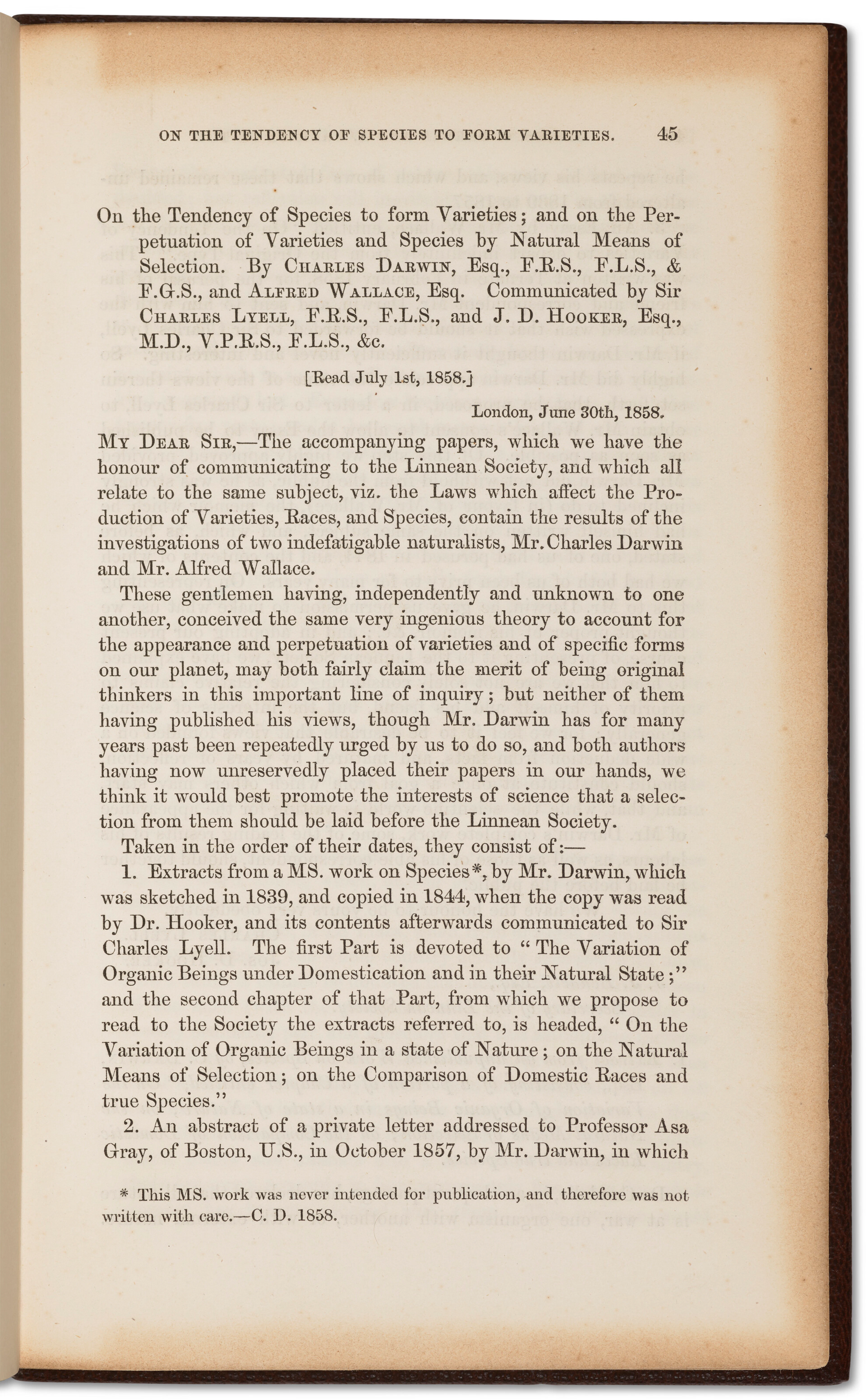 On the Tendency of Species to Form Varieties