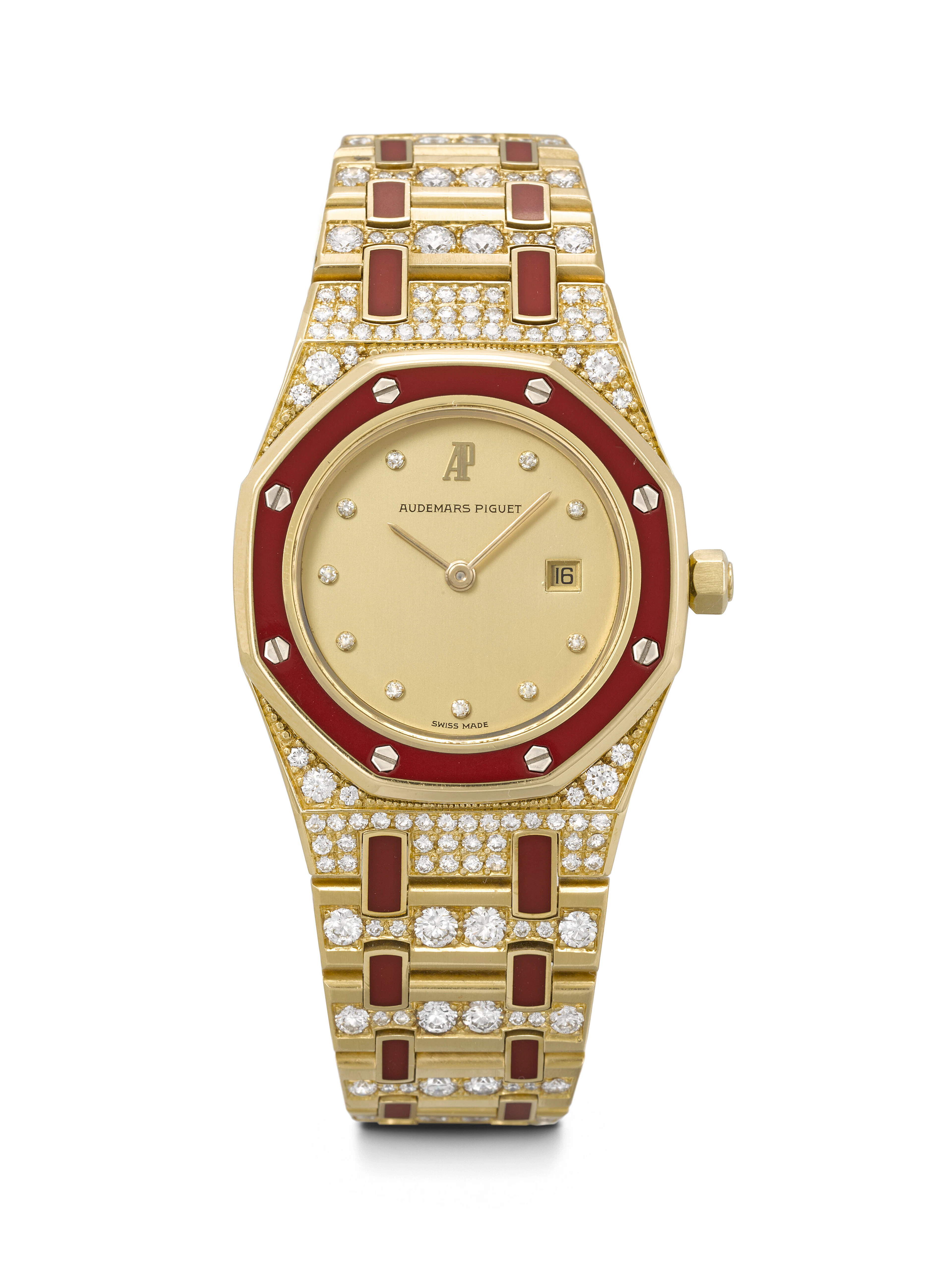 AUDEMARS PIGUET. AN EXTRAVAGANT 18K GOLD, DIAMOND AND RED JASPER-SET