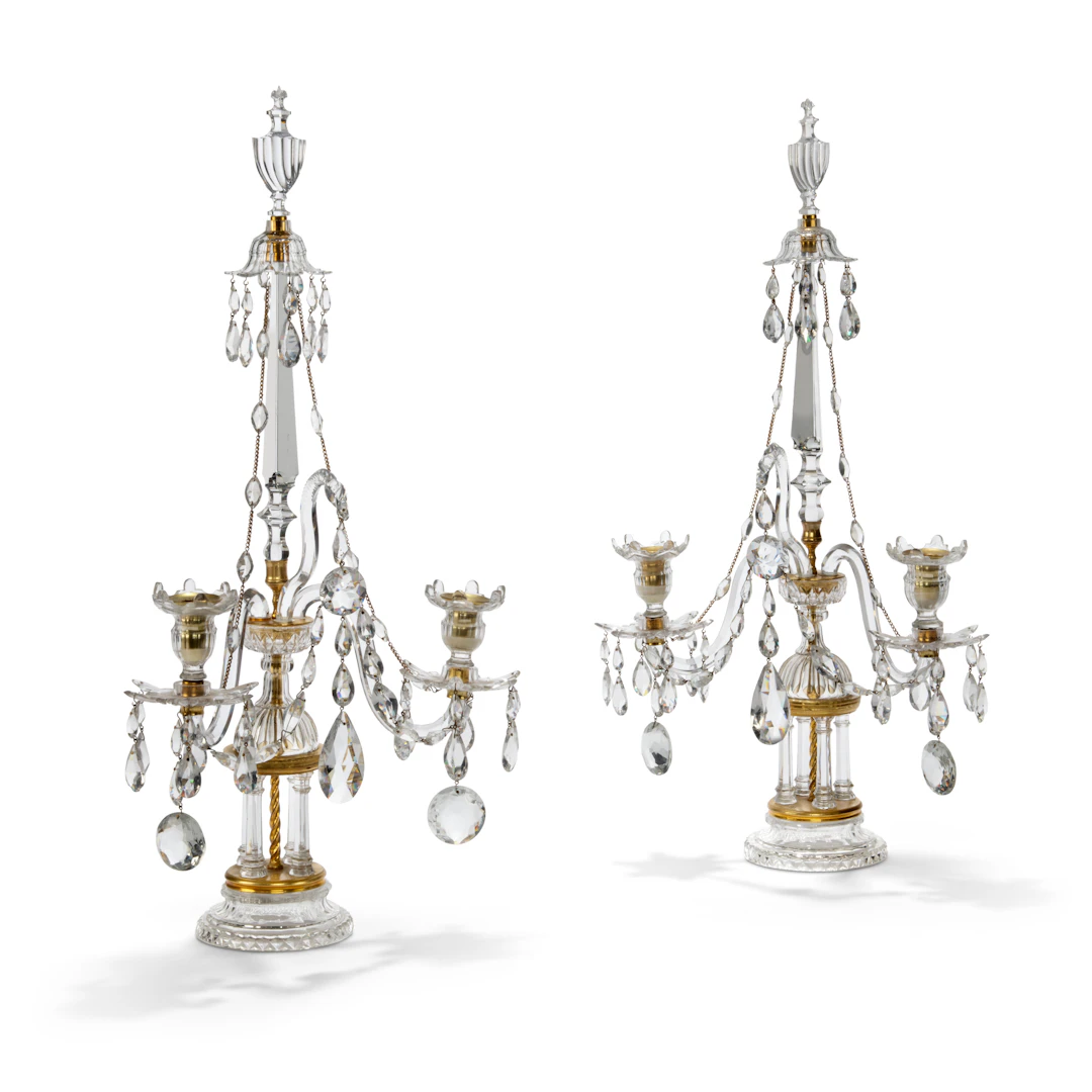 A Pair of George Iii Cut-Glass and Gilt-Metal Two-Light Candelabra