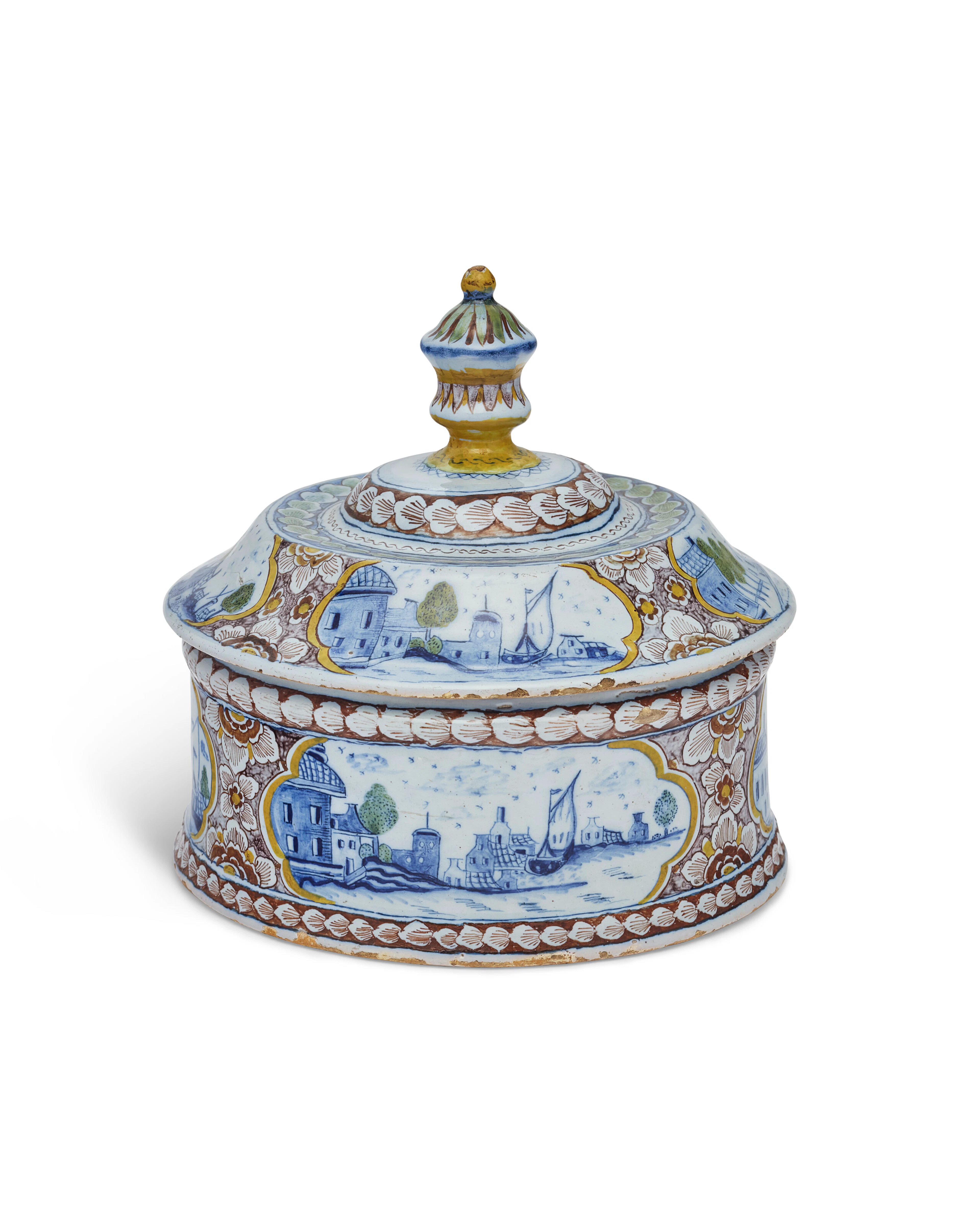 A Dutch Delft Polychrome Circular Box and Cover
