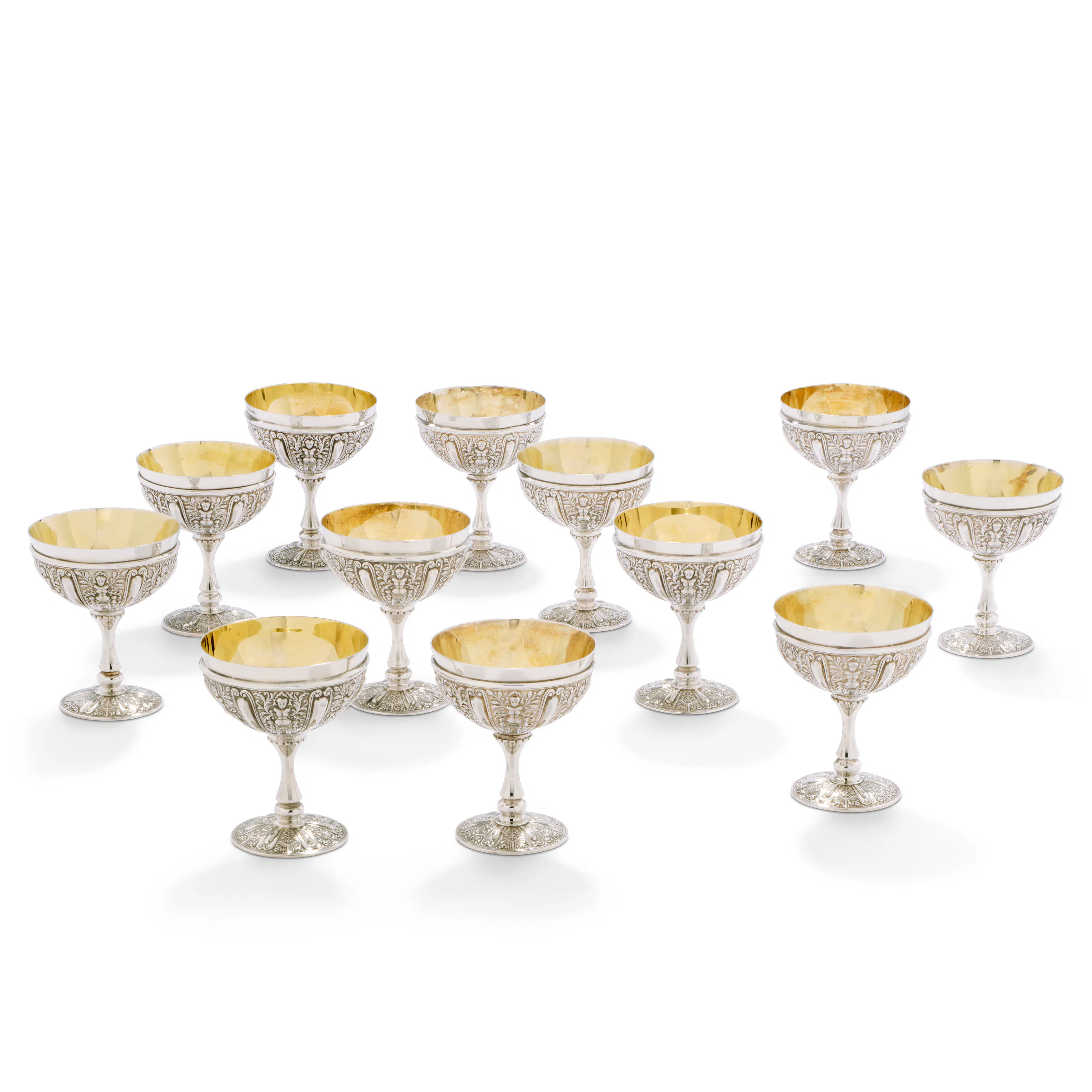 A Set of Twelve Elizabeth Ii Silver Goblets