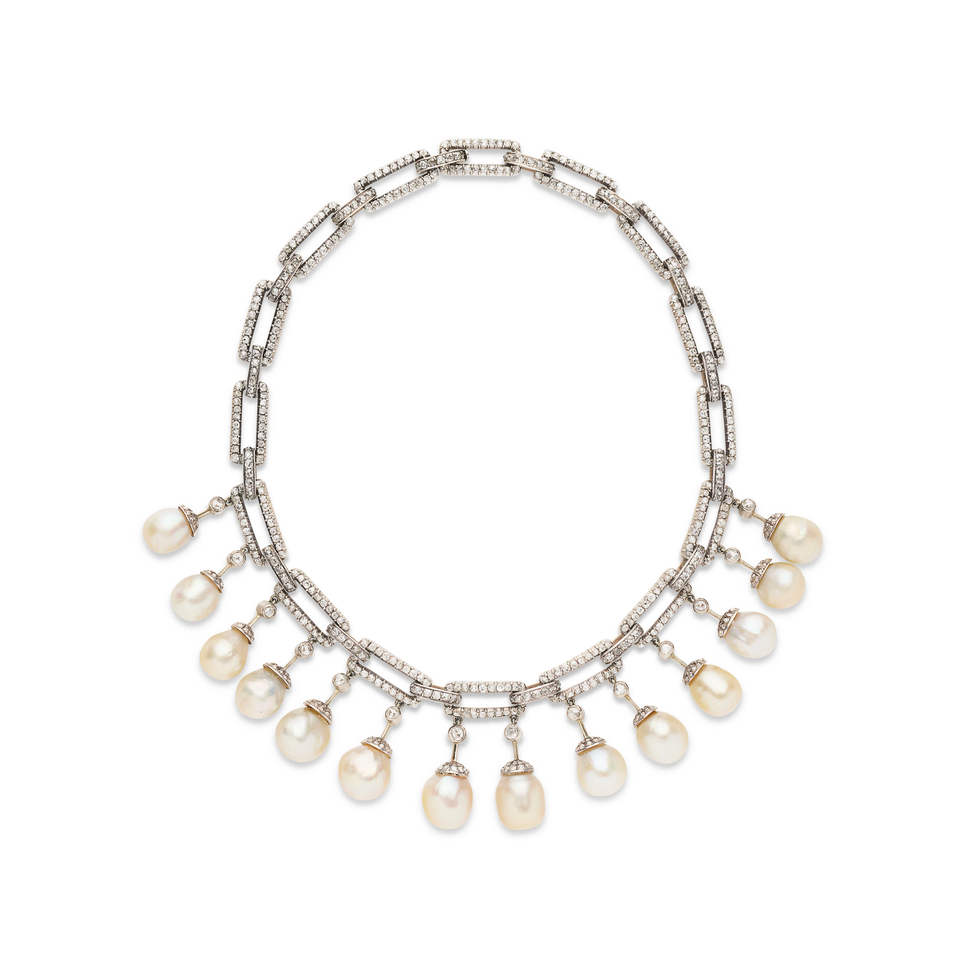 CHAUMET MID-20TH CENTURY NATURAL PEARL AND DIAMOND NECKLACE