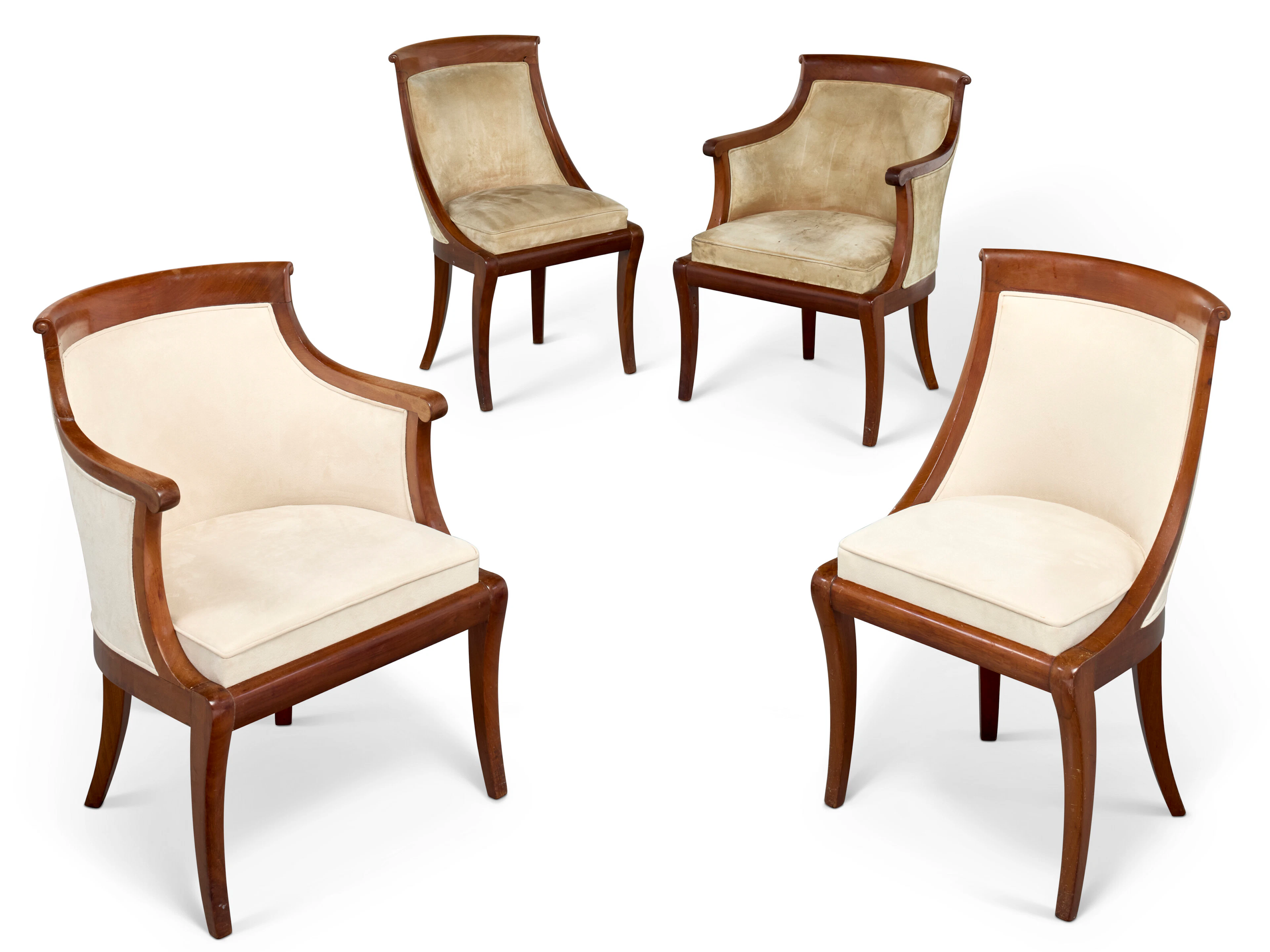 Suite De Deux Bergères Et Deux Chaises D'époque Empire