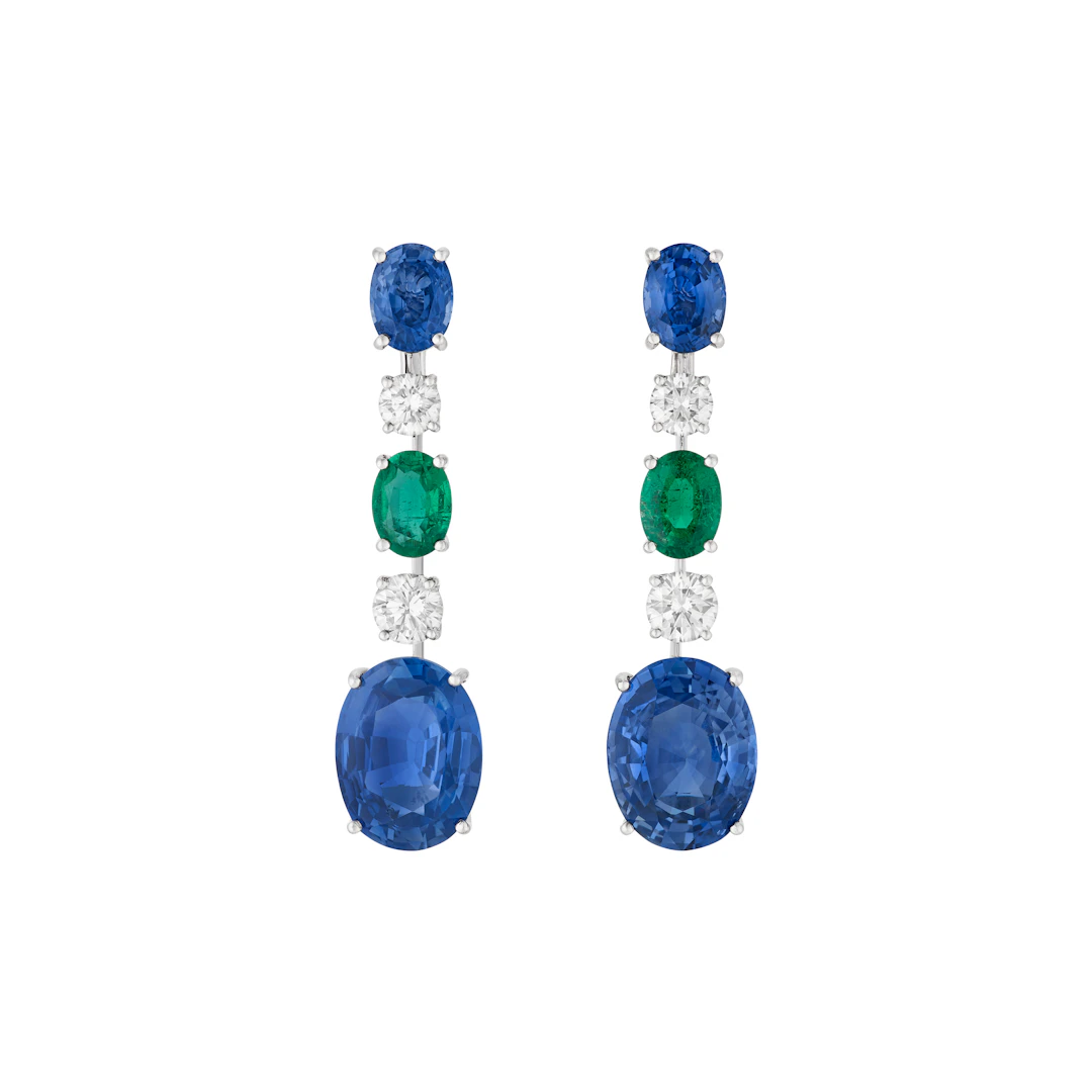 Bulgari Sapphire, Emerald and Diamond Earrings