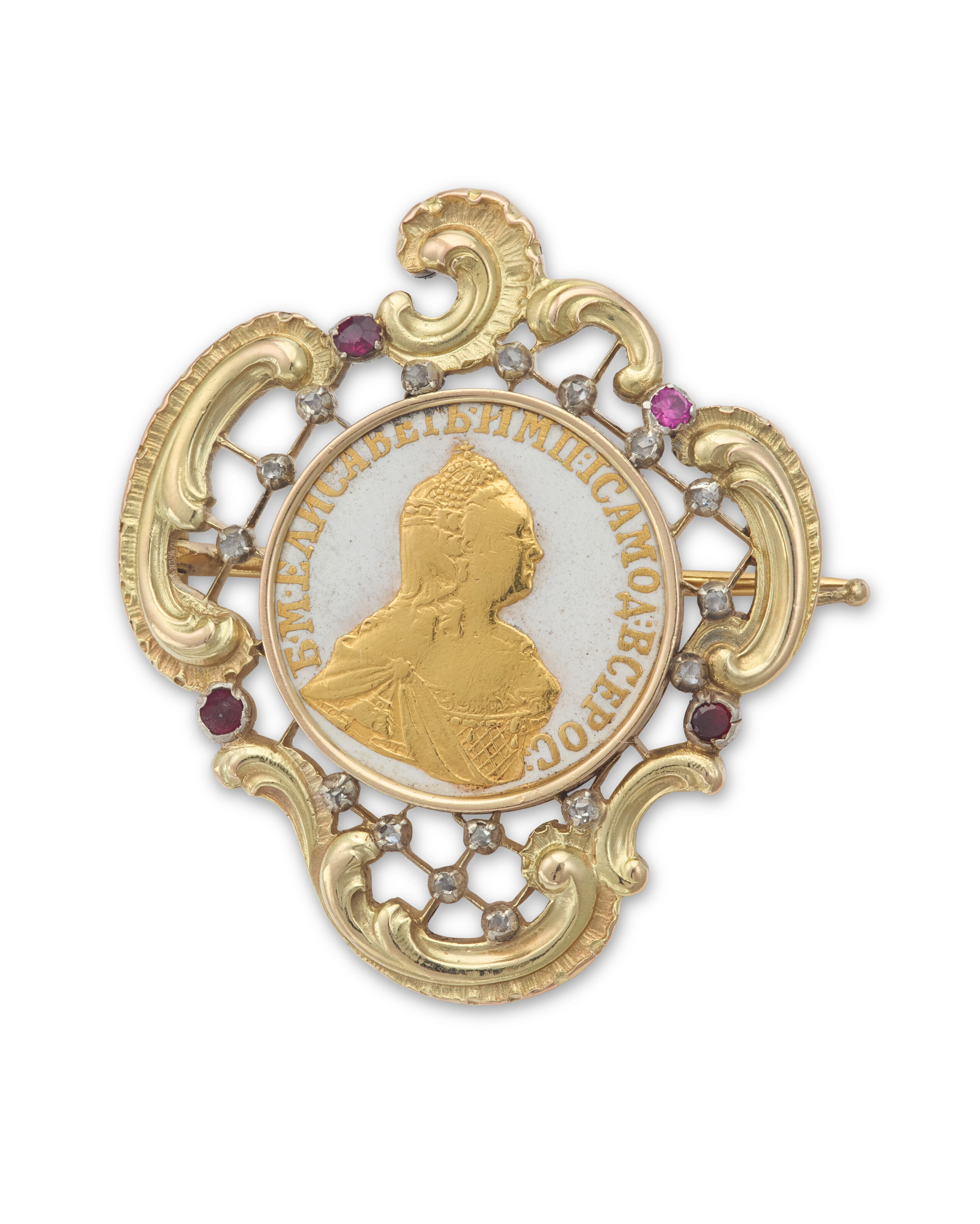 A Jeweled and Enamel Gold Brooch