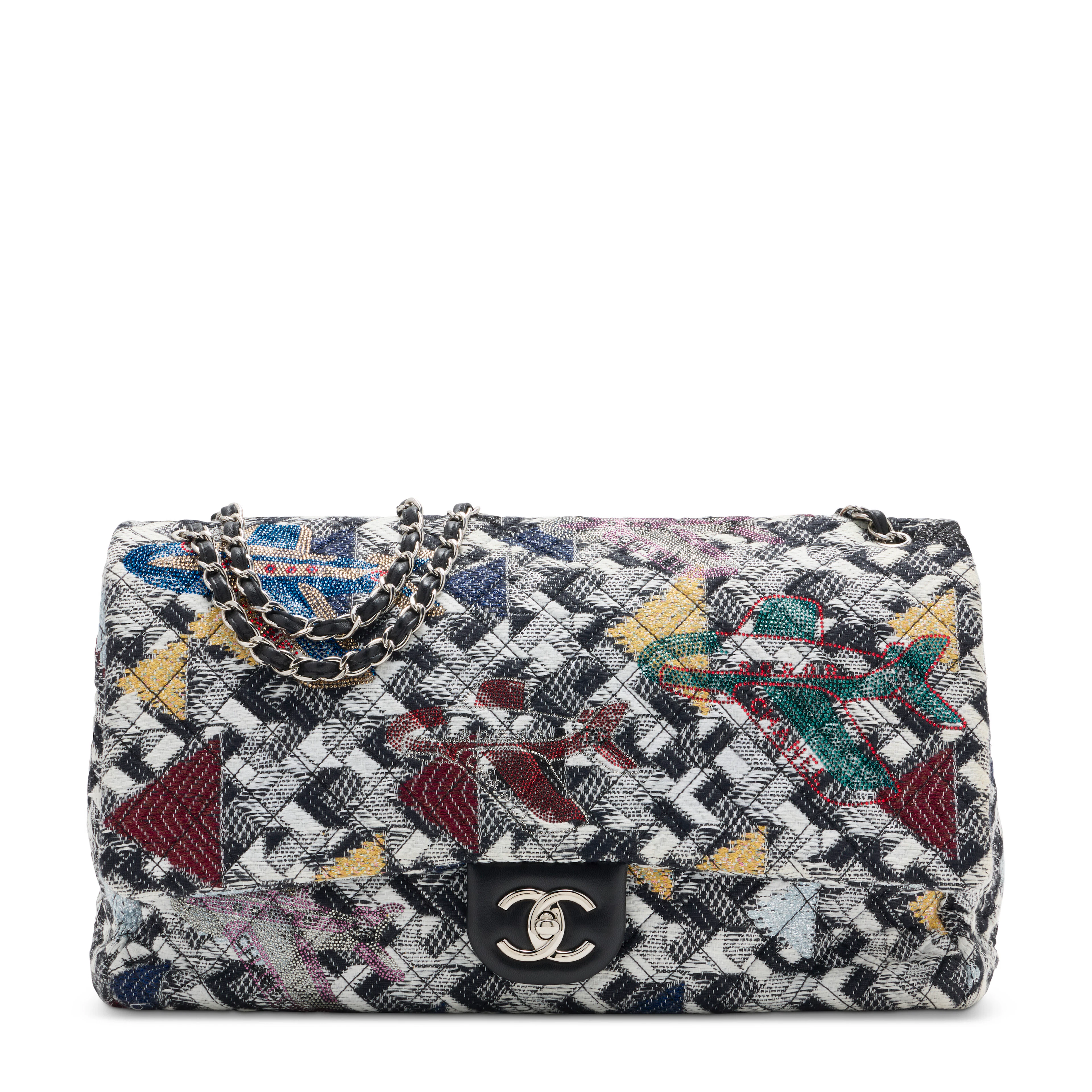 A Crystal Embellished Tweed Chanel Airline Extra Large Flap Bag with
