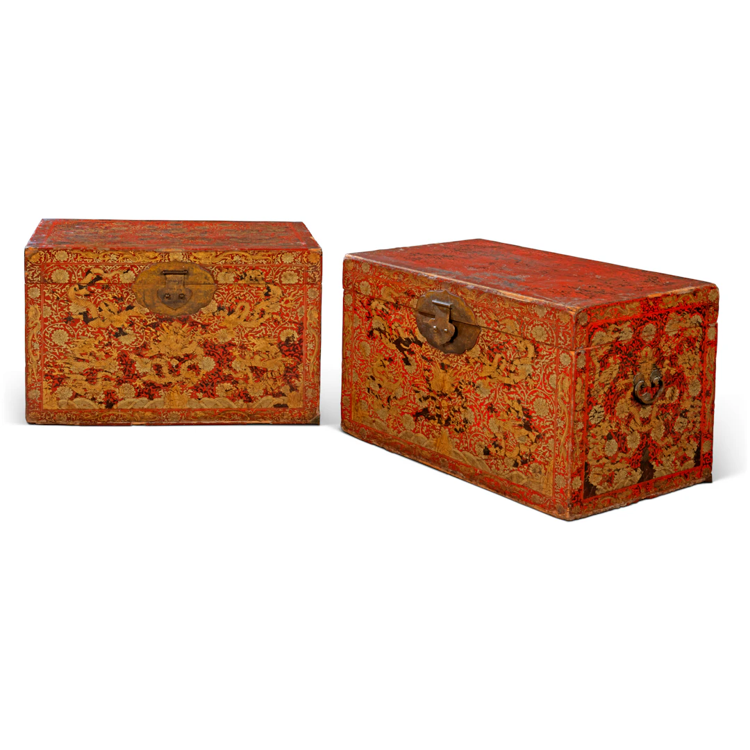 A Pair of Chinese Red-And-Gilt Lacquer Chests
