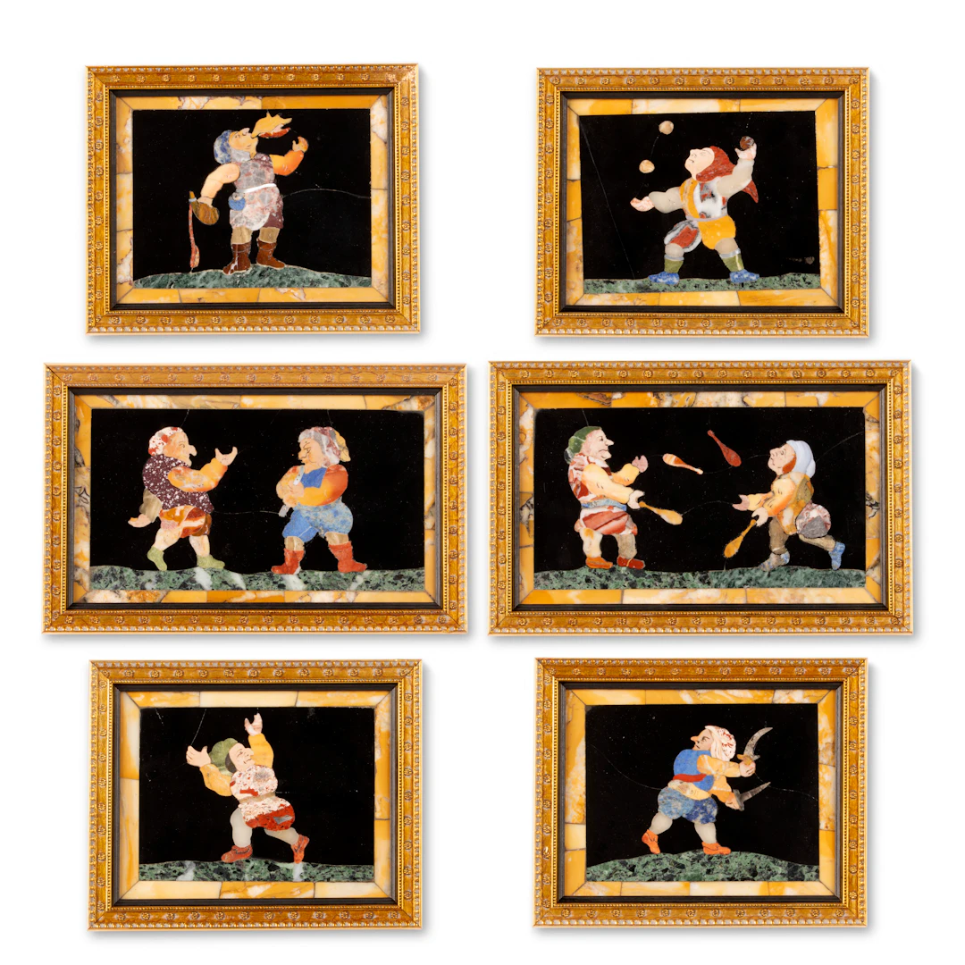 A Set of Six Italian Framed Pietra Dura Panels
