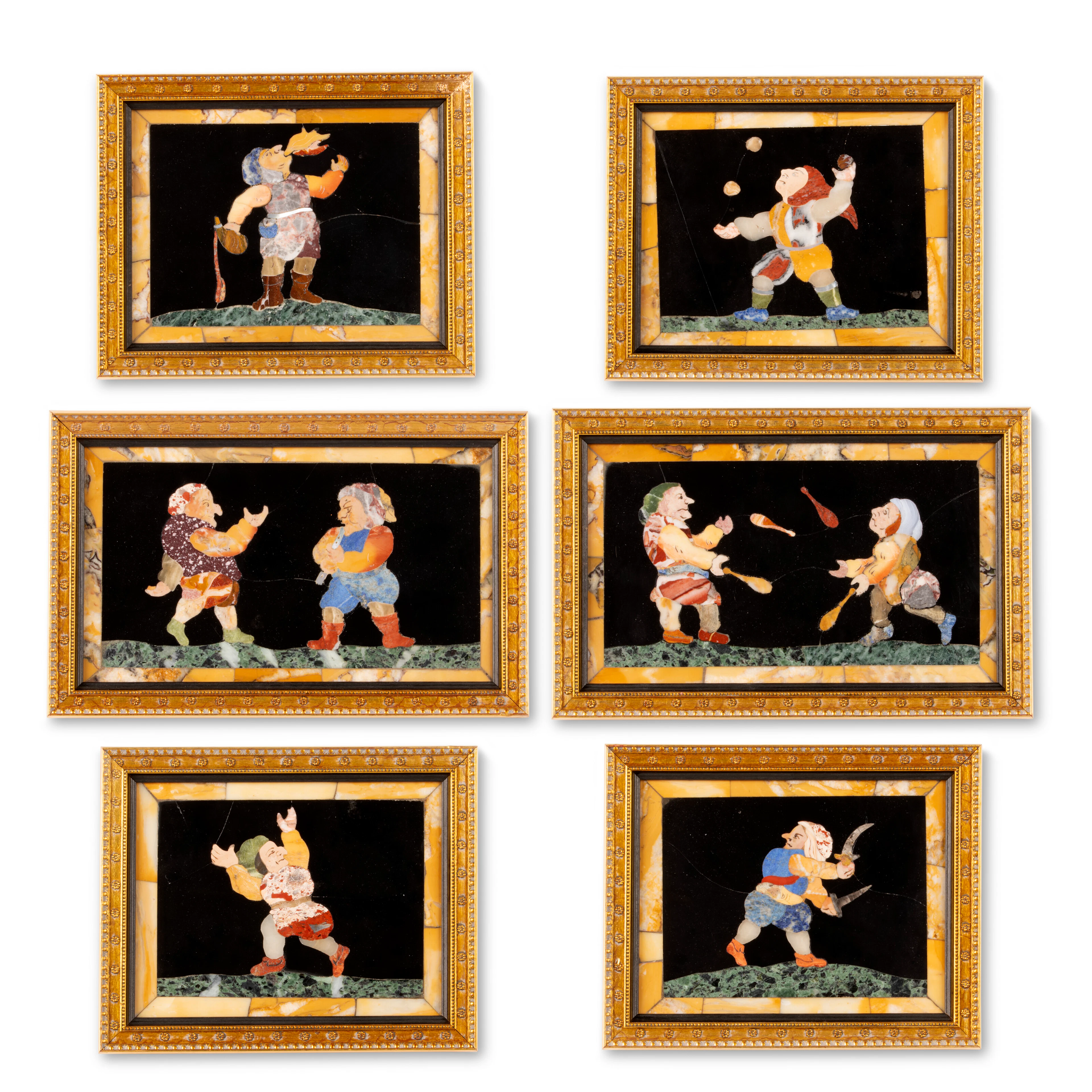 A Set of Six Italian Framed Pietra Dura Panels