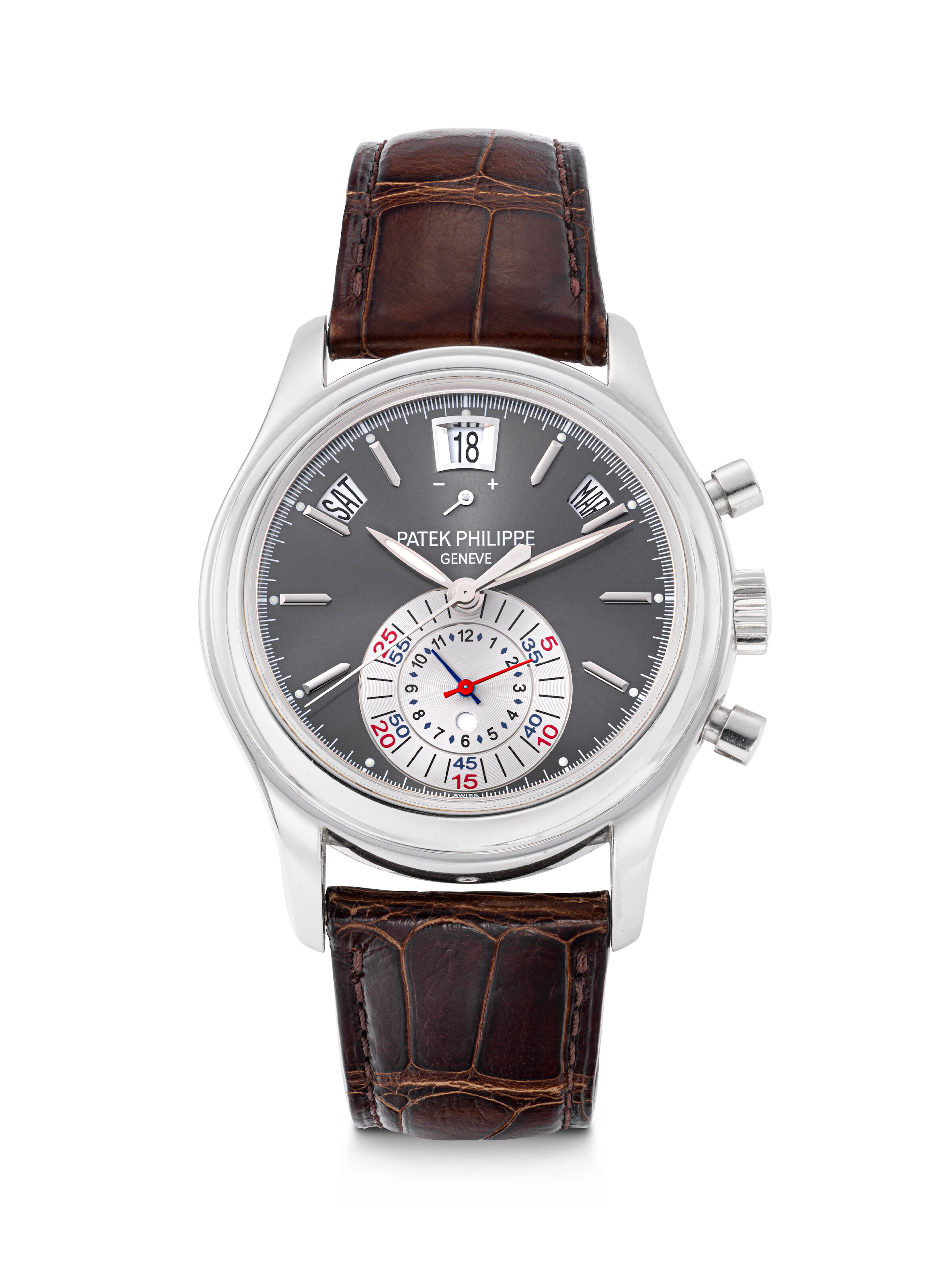 Patek Philippe. A Platinum Automatic Annual Calendar Flyback Chronograph