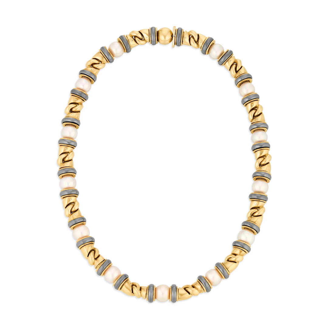 Bulgari Cultured Pearl, Hematite and Gold 'Gancio' Necklace