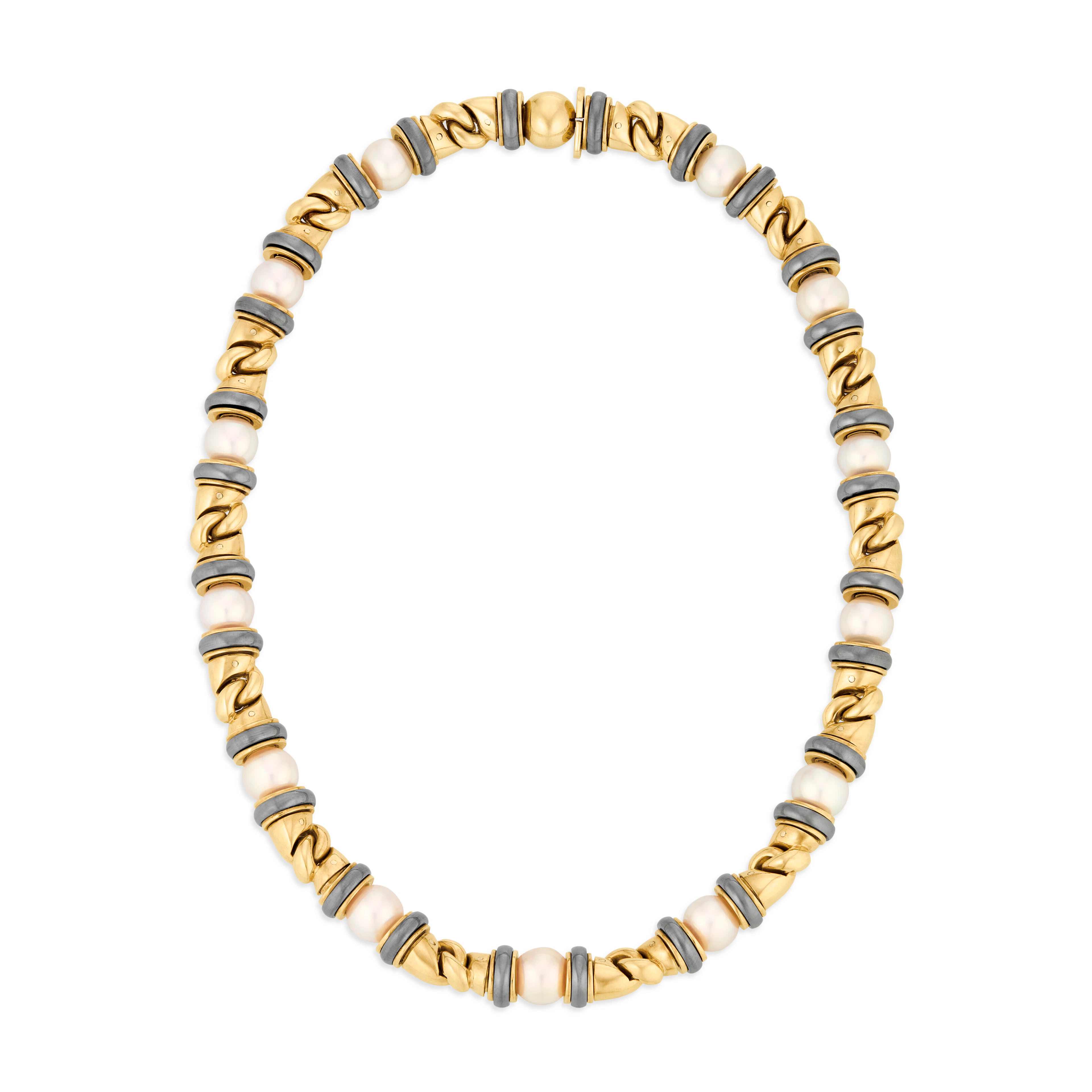 Bulgari Cultured Pearl, Hematite and Gold 'Gancio' Necklace