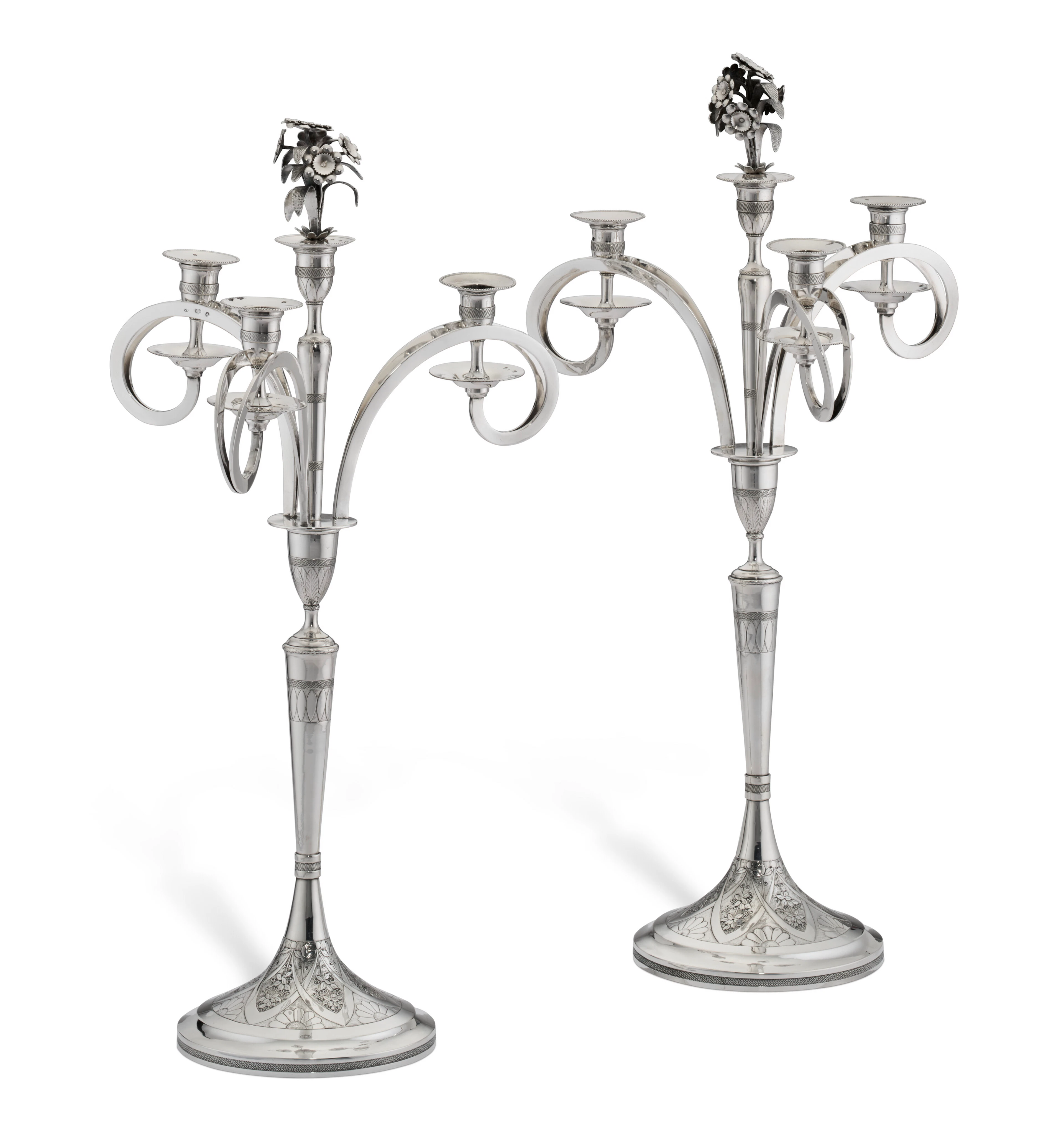 A Pair of Bohemian Silver Four-Light Candelabra